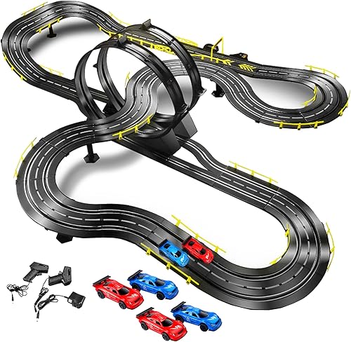 27.2 ft de alta velocidad de carreras de coches de tragamonedas de pista de carreras lectric para niños, incluyendo 4 coches de ranura regalo juego