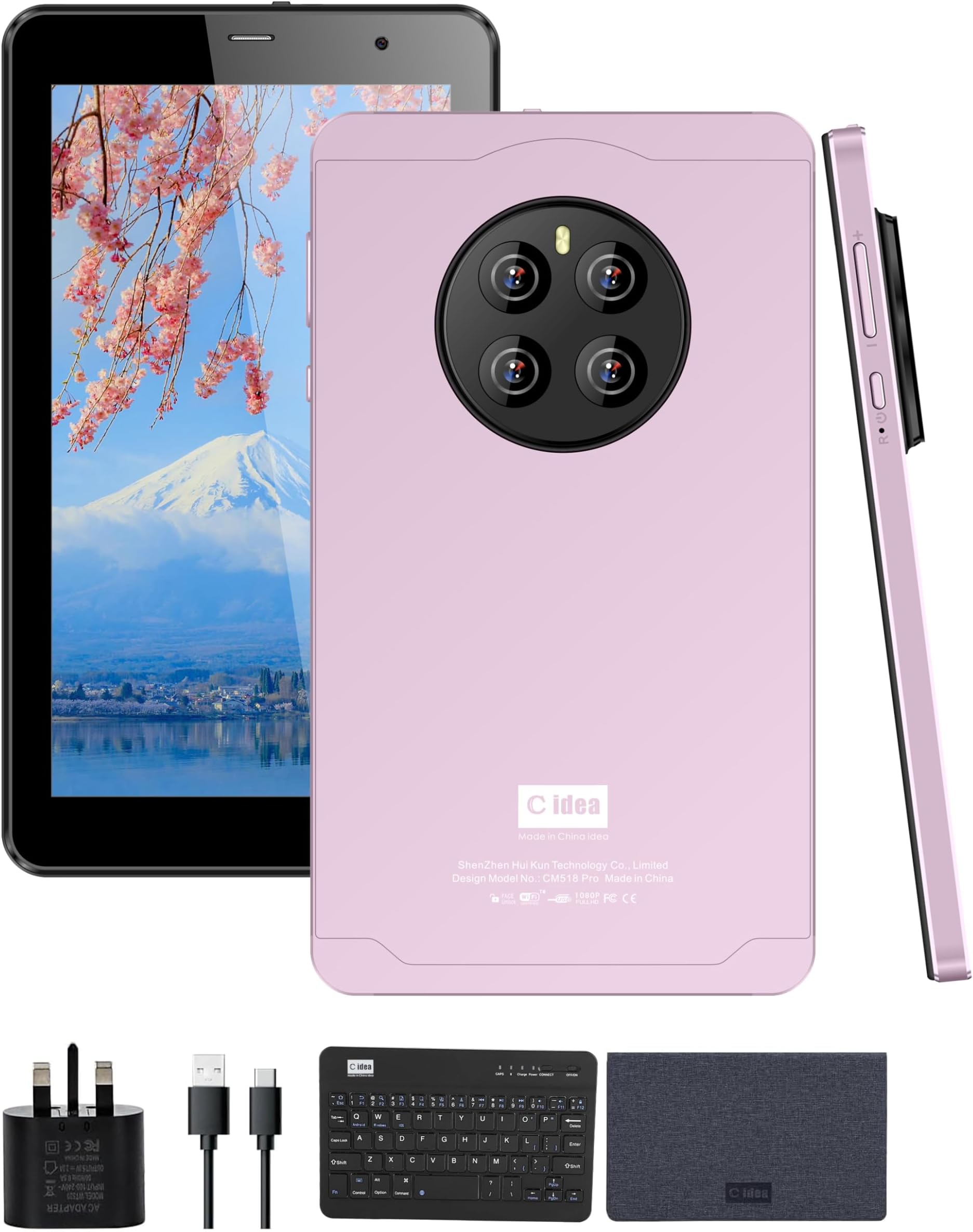 C idea 7" Smart Tablet CM518 Pro, Android 13 Kids Computer Tab with Wiresless Keyboard and Protective Cover, Single SIM 5G LTE Wifi, Zoom & Tiktok Supported (Golden)