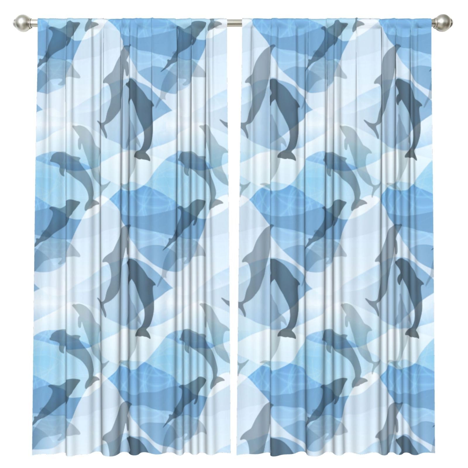 InOmak Dolphin Fish Silhouette, 2 Panels Window Curtains 52 x 84 Inch Blackout Curtains for Living Room Bedroom