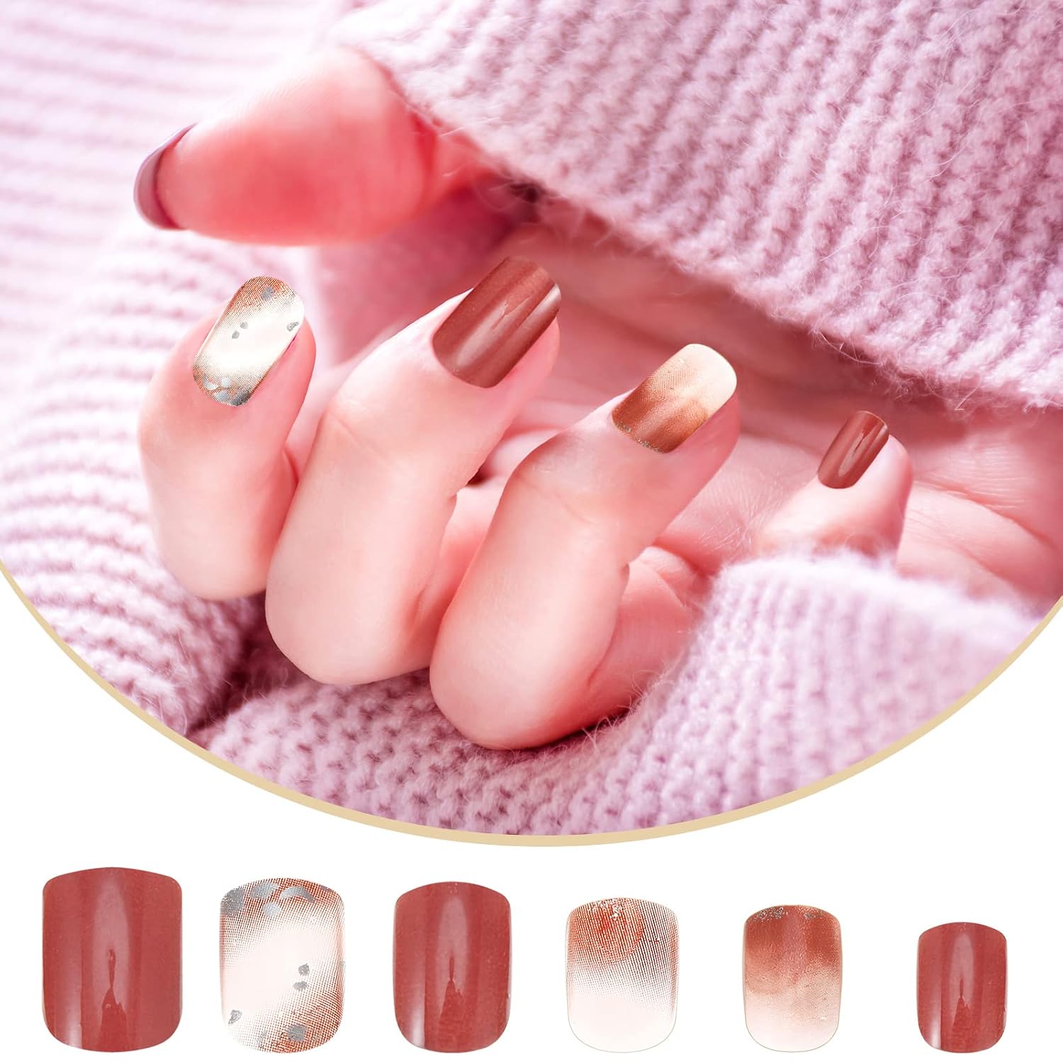 192 Pieces 8 Boxes Fake Nails Press on Nails Short False Colorful Acrylic Nails Full Cover Short Square False Nails Artificial Nail Tips with 8 Sheets Fake Nail Glue Stickers (Retro Pattern)