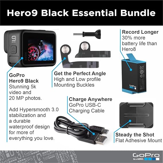 GoPro HERO9 Black - E-Commerce Packaging - Waterproof Action Camera with Front LCD and Touch Rear Screens, 5K Ultra HD Video, 20MP Photos, 1080p Live Streaming, Webcam, Stabilization