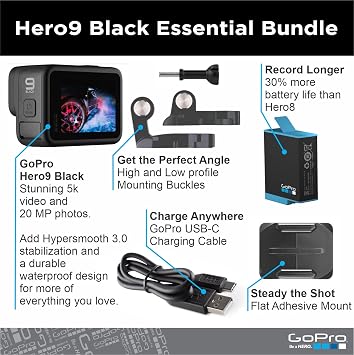 GoPro HERO9 Black - E-Commerce Packaging - Waterproof Action Camera with Front LCD and Touch Rear Screens, 5K Ultra HD Video, 20MP Photos, 1080p Live Streaming, Webcam, Stabilization