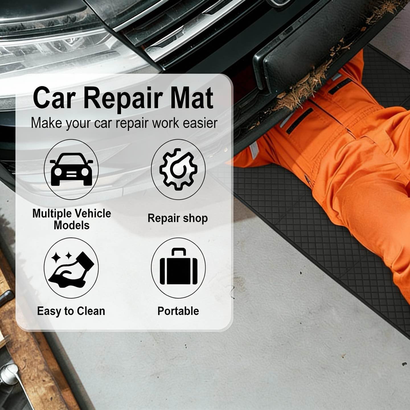 Rolling Creeper Mat, 60"x28" Under Car Repair Pad with Storage Bag, Foldable Low-Profile Mechanics Mat for SUVs, Trucks & Low Clearance Cars, Waterproof & Easy Clean Garage Floor Magical Rolling Mat