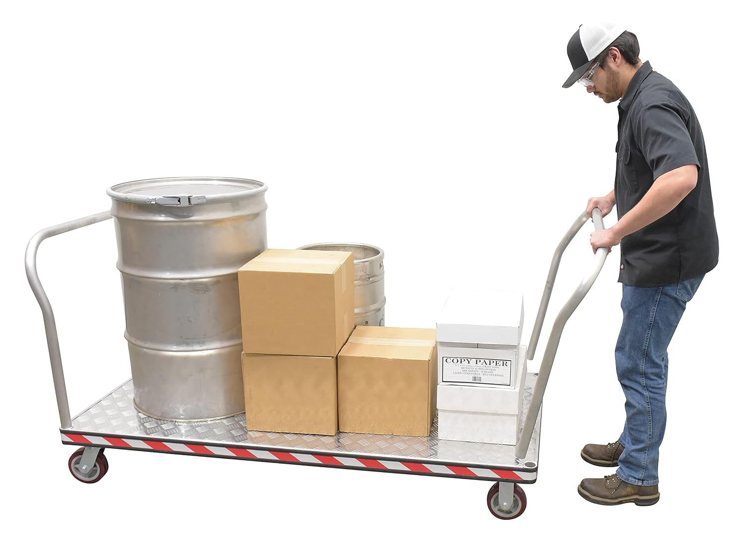 Vestil ATP-C-3672-2HDL Aluminum Heavy Duty Dual Handle Tread Plate Platform Truck 30 in. x 72 in. 3600 Lb. Capacity Silver