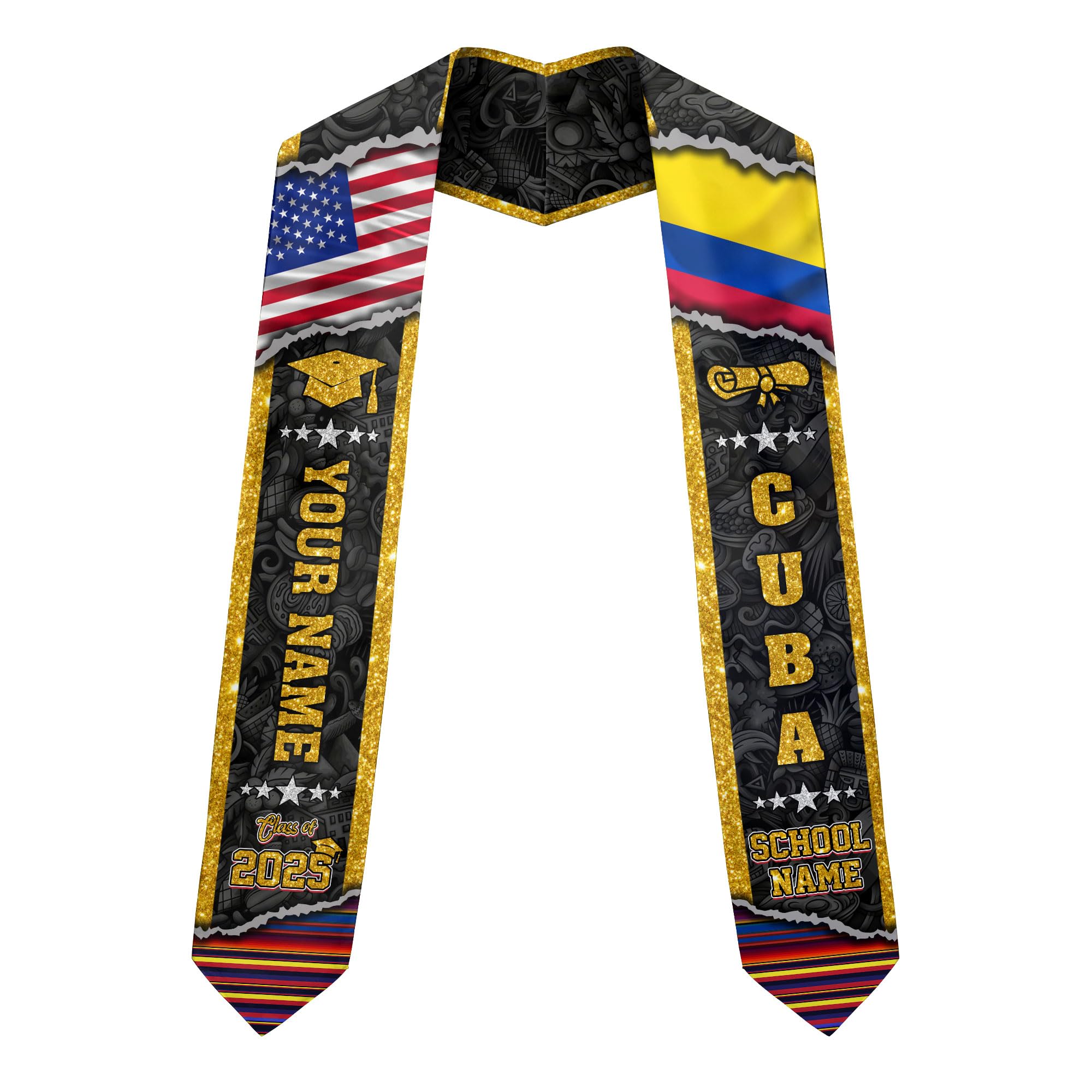 MonkeyVan Colombians Graduation Sash, Custom Colombians American Flag Graduation Sash 2025, Colombia Graduation Stole Clb11