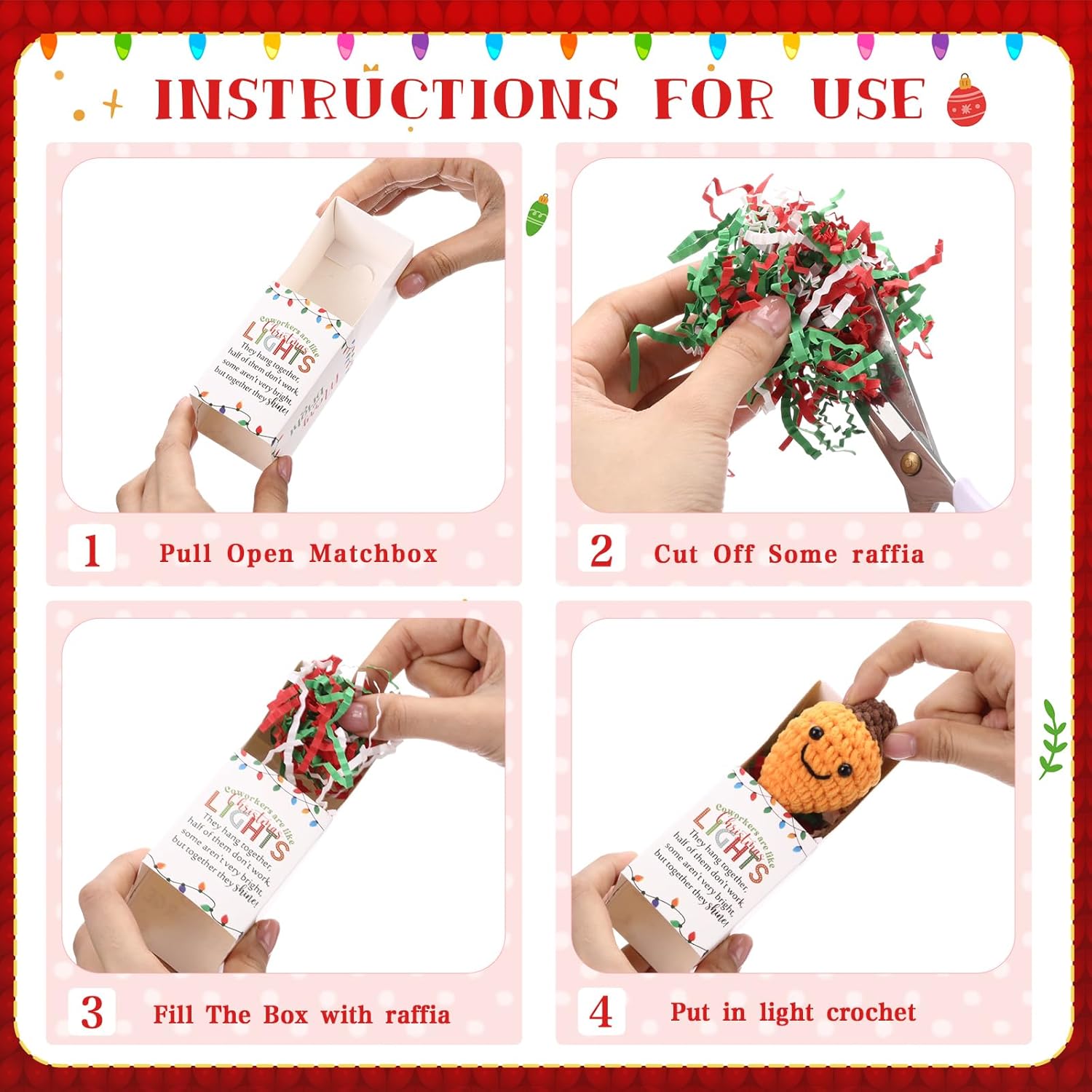Soulchen 24 Set Christmas Coworker Colorful Crochet Light Bulb Dolls with Gift Box Handmade Positive Christmas Knitted Tabletop Decor Gifts for Friends Employee Staff Party Decoration