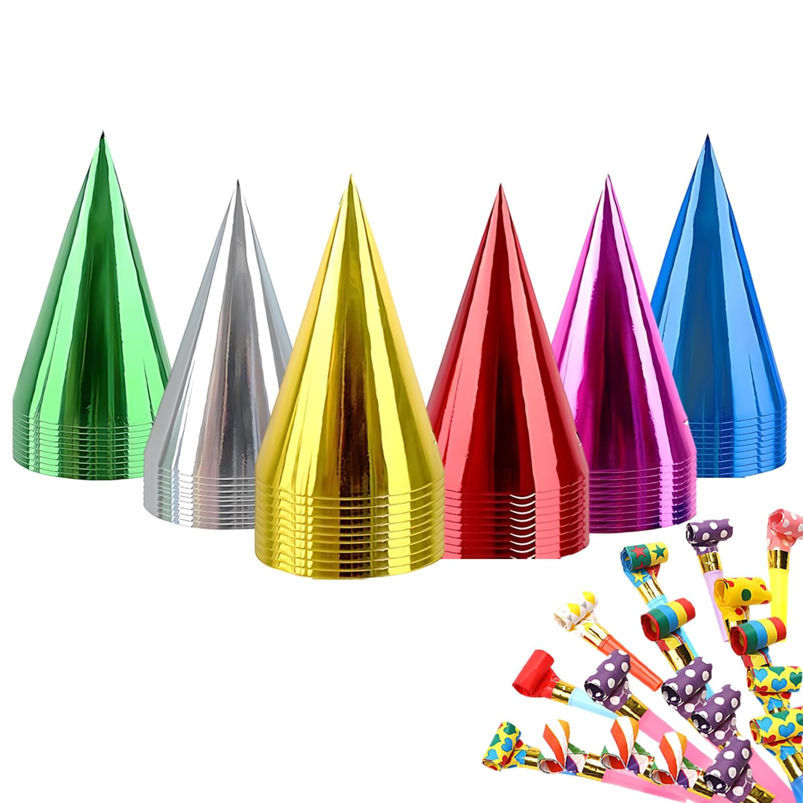 ZeBQrphio 18 PCS Party Hats for Adults with 18PCS Party Blowers for Festive Decorations, Colorful Party Hat Set for Birthday Celebrations, Themed Costume Events and Group Photo Sessions