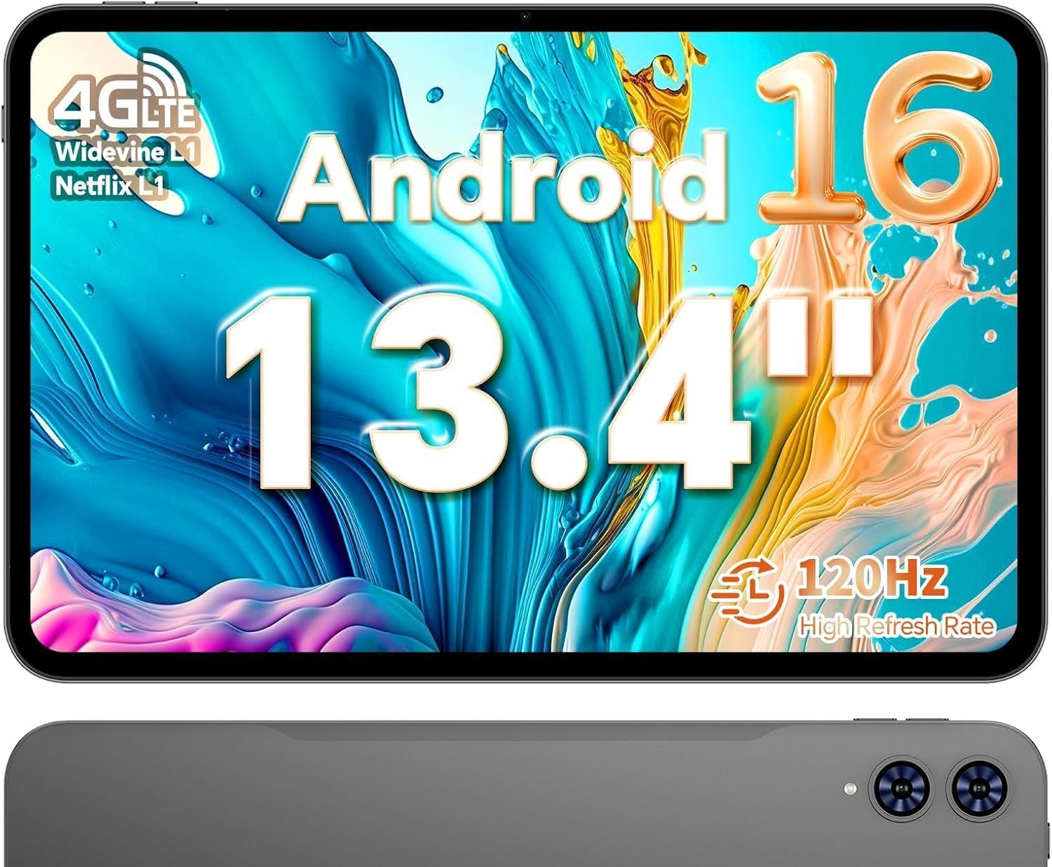 TECLAST T65 Tablet 13.4 Pollici 120Hz Display Tablet Android 16, Doppio SIM 4G LTE+5G WiFi, 2.2GHz Octa-Core, 26GB RAM+128GB ROM(TF 4TB) Widevine L1 1080P/13MP/BT5/GPS/OTG