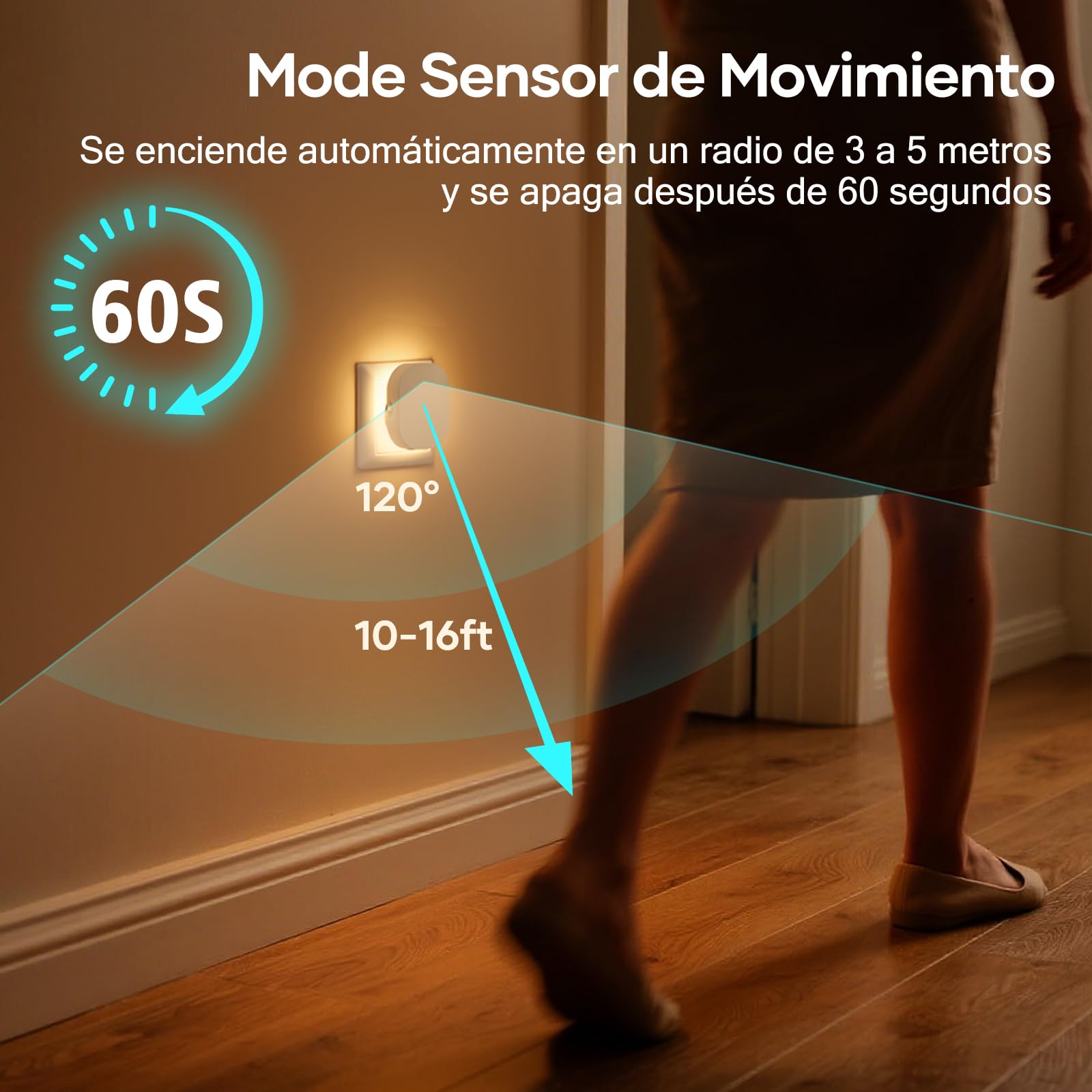Suright 2 Piezas Luz Nocturna Infantil con Sensor Movimiento y Sensor de Crepúsculo, Brillo Ajustables 0.5-60LM, Luz Nocturna Enchufe para Niños, Pasillos, Escalera, Dormitorio
