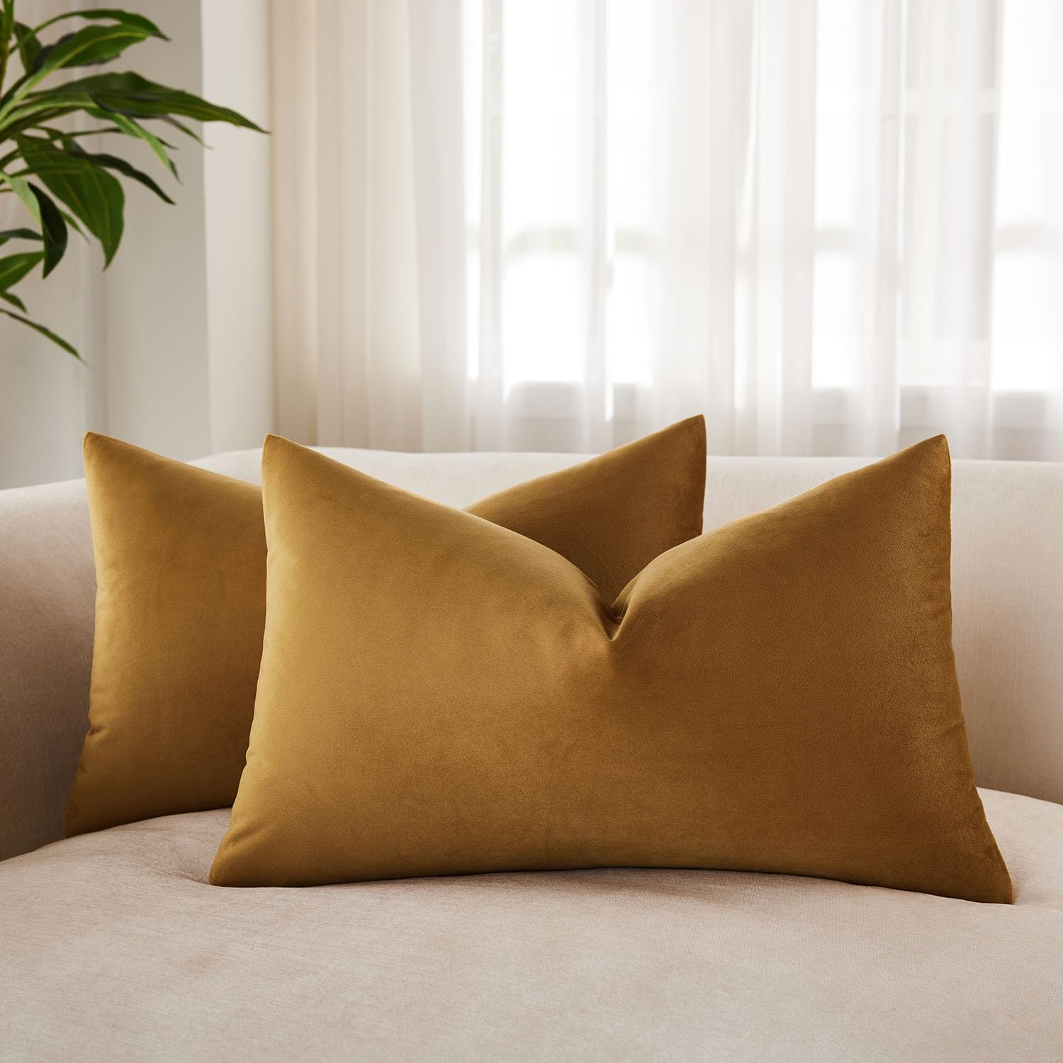 JUSPURBET 14x24 Velvet Decorative Pillow Covers Set of 2,Mustard Yellow