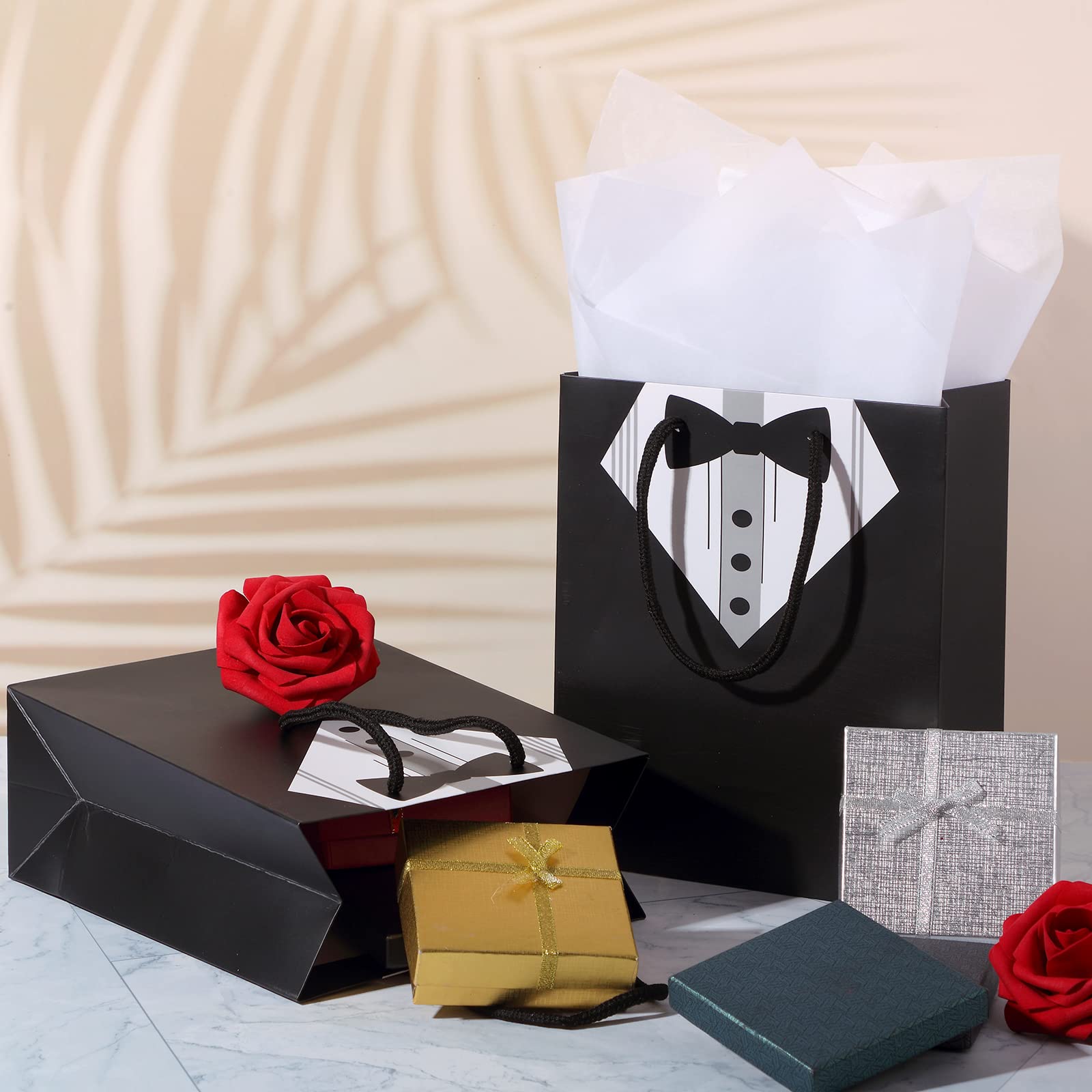 TaoBary Bridal Party Bags for 12 Guests - 9 x 7.5 x 3.5 Inch Bags with 12 Tissue Paper and Handle for Bridal Shower Proposal