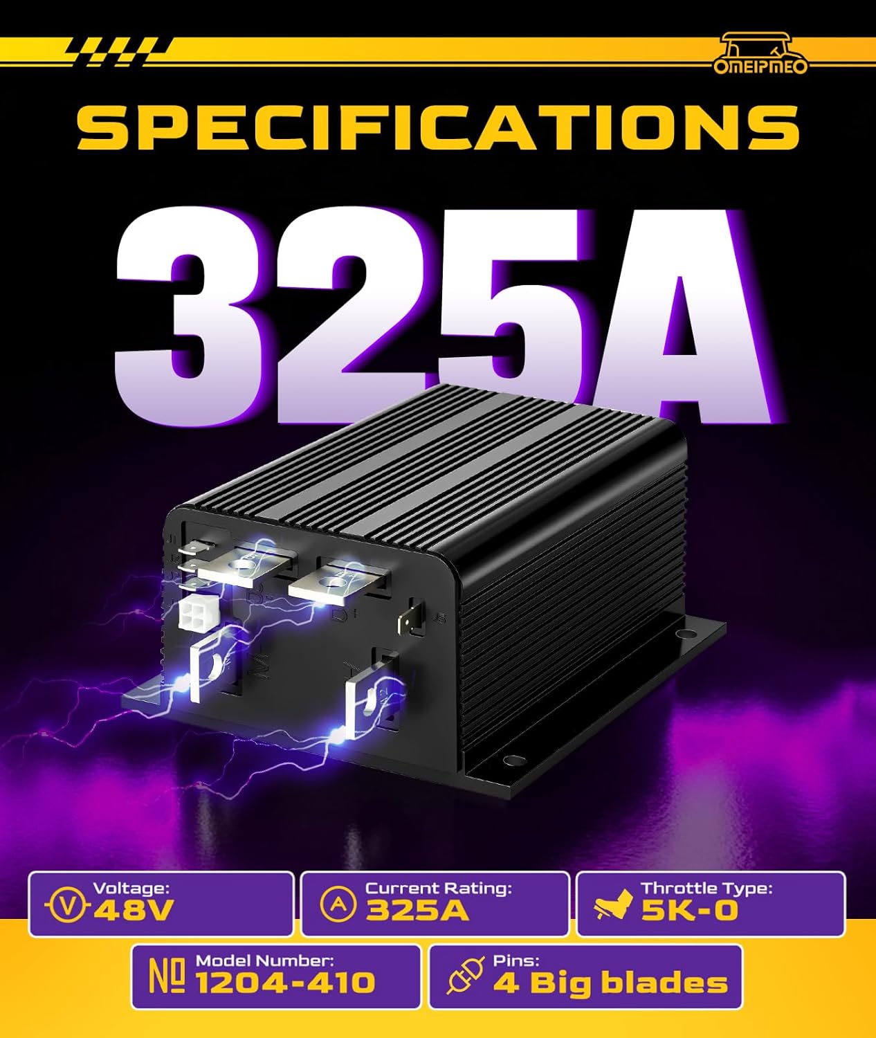 1204-410 Golf Cart Speed Controller, 48V 325A 5K-0Ω Speed Controller Fits Curtis EZGO Club Car DS 1996-UP Golf Cart, Club Car Motor Controller for 48V 325A/300A/225A, Plug and Play, Programmable