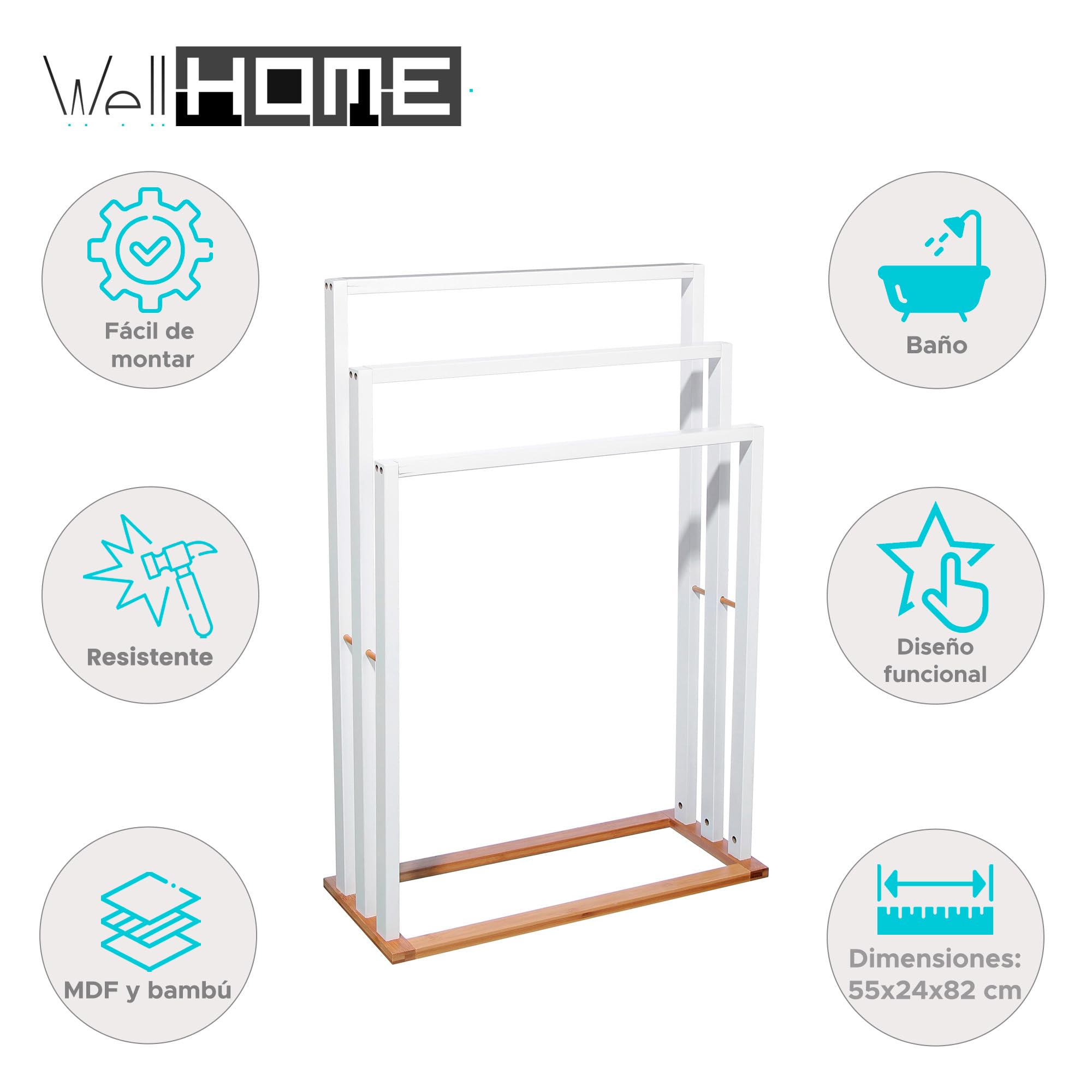 Well Home - Toallero de pie de bambú Blanco