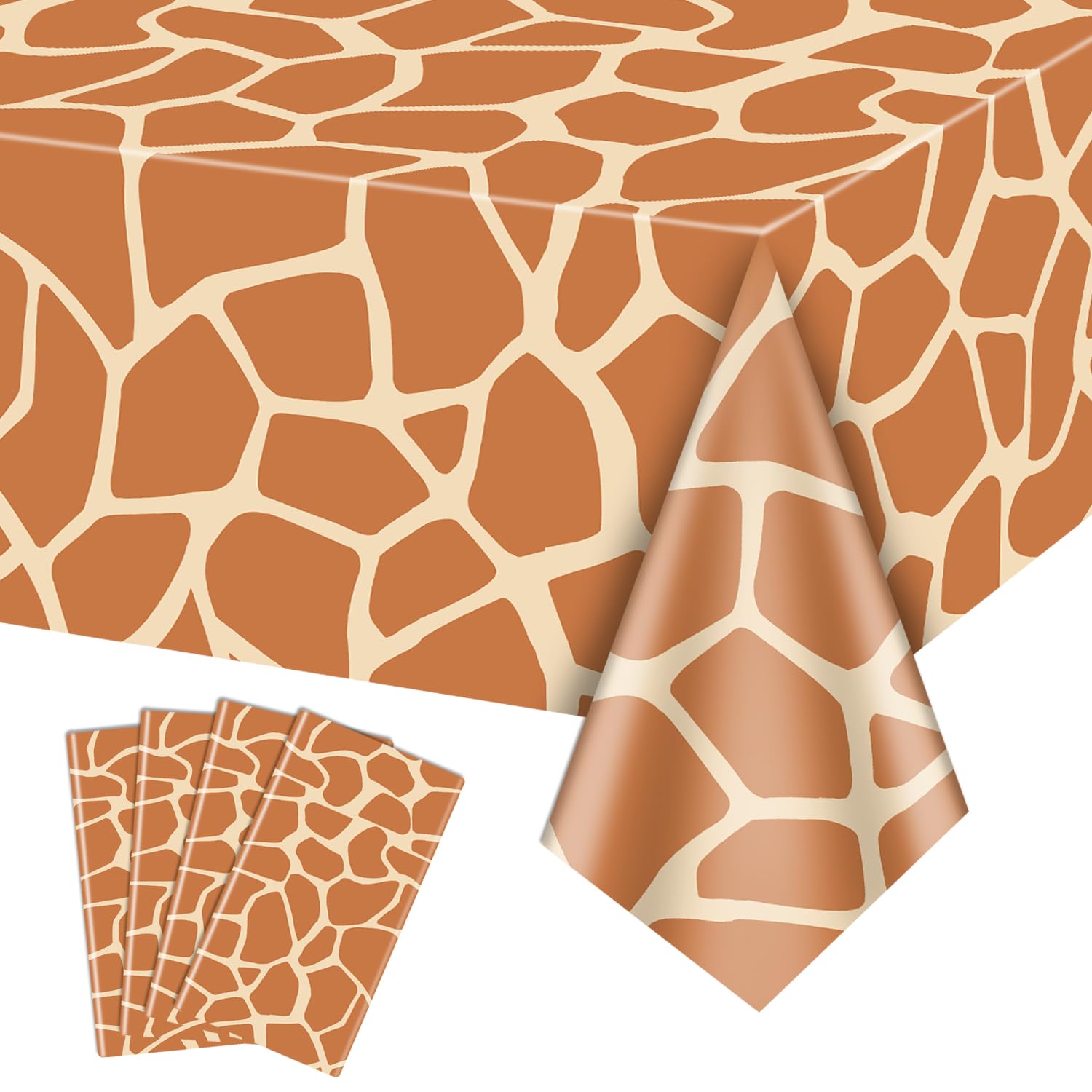 4Pcs Giraffe Print Tablecloth, Rectangular Safari Animal Table Cloths, Giraffe Birthday Decorations Tablecloth for Zoo Jungle Safari Baby Shower Decorations, 51x 86Inch
