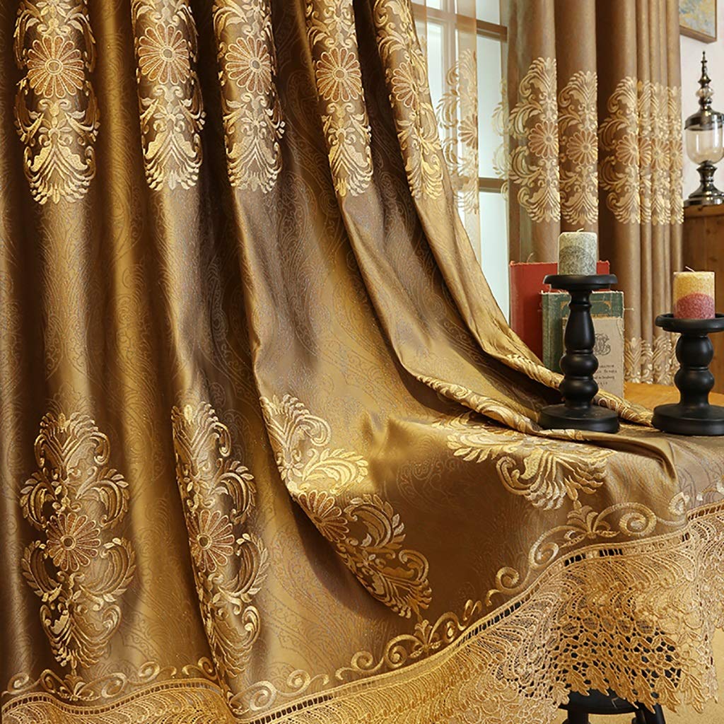 XUEPING embroidered curtain, Shading, Shade, Sun protection, Insulation, Strong drooping Suitable for the bedroom, living room Full shading Gold Floor curtain Finished product (Size : W130×H180)