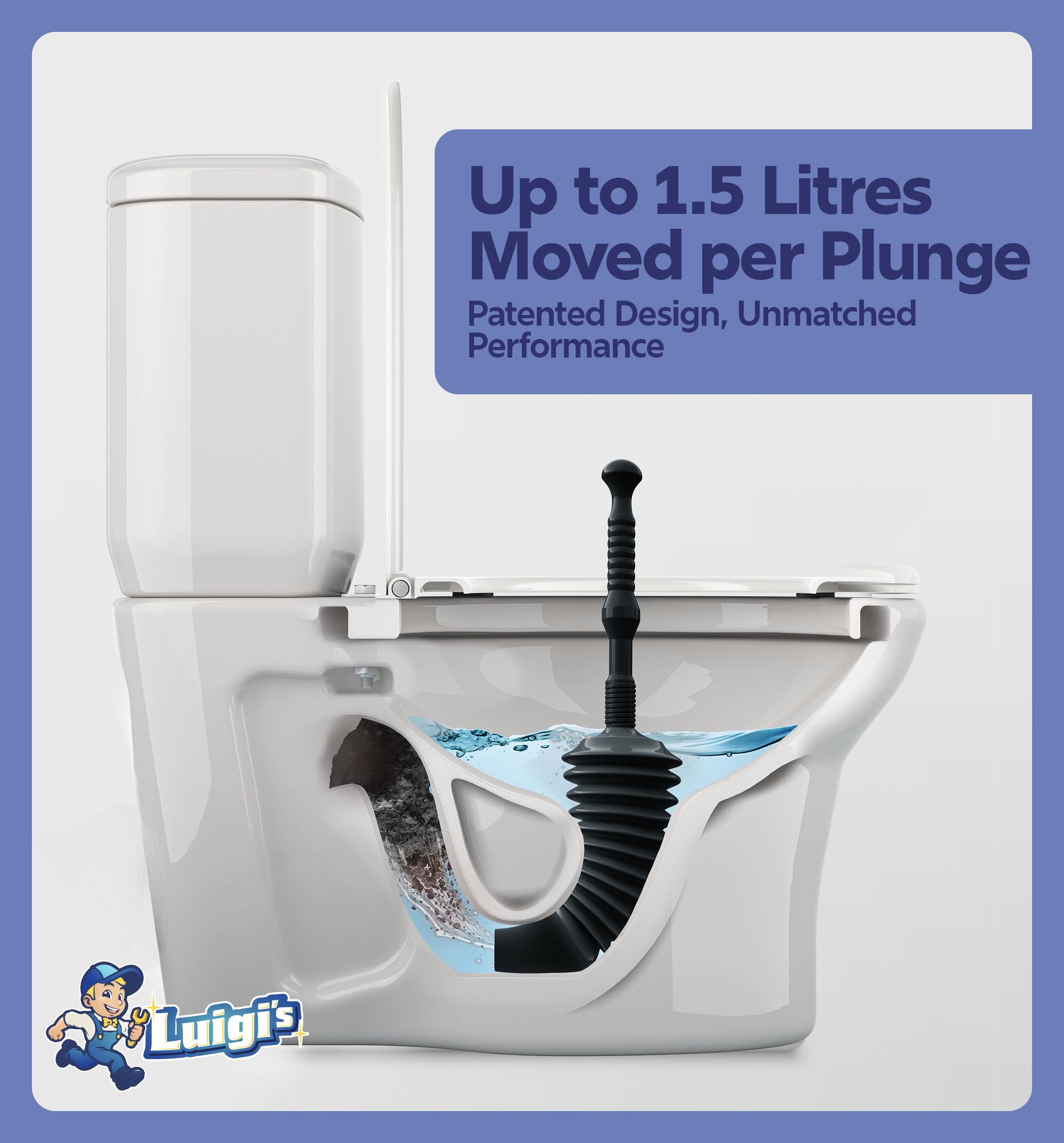Luigi's World's Best Plunger, Unclogger Tools for Unblocking Toilet, Heavy Duty Plungers with Unique Unblocker Design - Image 3