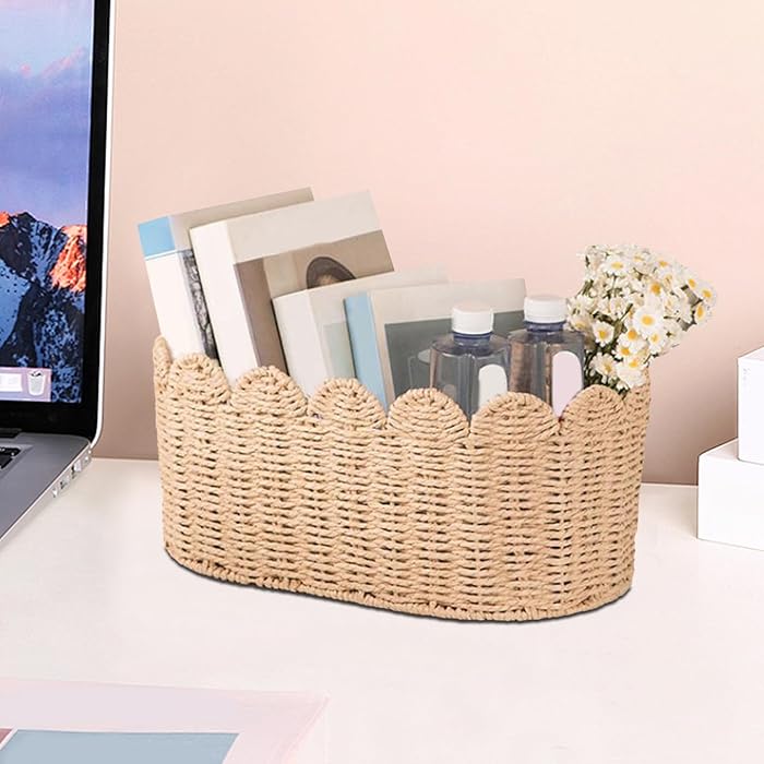 Filvczt Hand Woven Storage Basket, Scalloped Edge Basket, Wicker Storage Baskets, With Stylish And Soft Texture, Compact And Chic Rope Design, S/L, For Bookshelf, Laundry, Closet, Kitchen, Bedroom : Amazon.co.uk: Home & Kitchen
