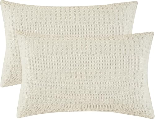 Miniatura 64 de PHF - Fundas de almohada 100% algodón con tejido gofre europeo, 26 x 26 pulgadas, 2 unidades para decoración elegante del hogar, sin relleno