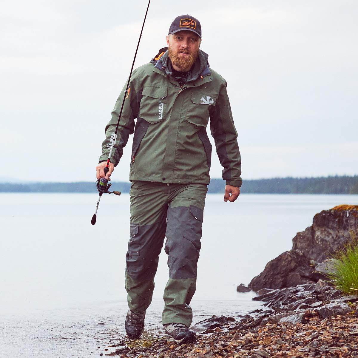 Close-up of Norfin Alpha Rain Suit zipper and pockets