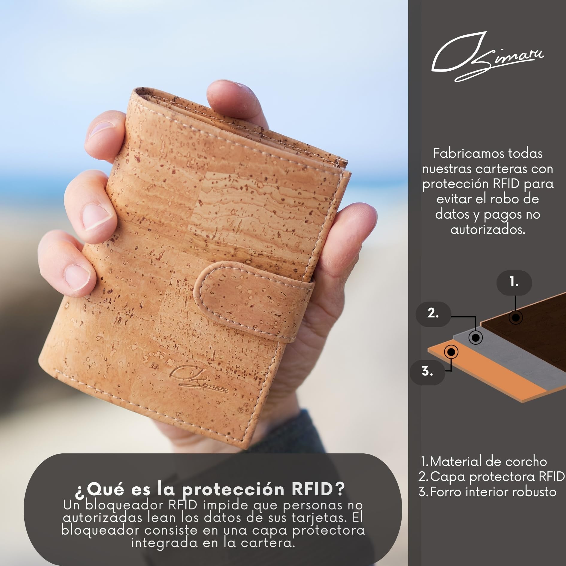 Simaru Cartera Billetera Monedero pequeña y espaciosa con Monedero – Cartera de Cuero Vegano con Cremallera y Espacio para 16 Tarjetas – para Hombres y Mujeres (Marrón)