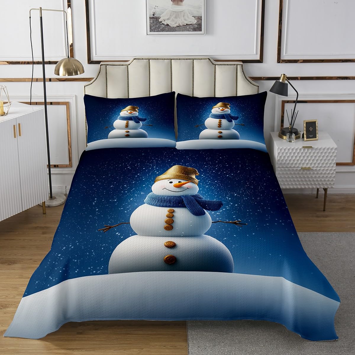 Homewish Uroczy bałwan zestaw kołdry podwójna narzuta na łóżko 'Merry Christmas' czapka Świętego Mikołaja bałwan narzuta zestaw dla dzieci dorosłych, dla dzieci chłopców dziewcząt, szczęśliwego Nowego
