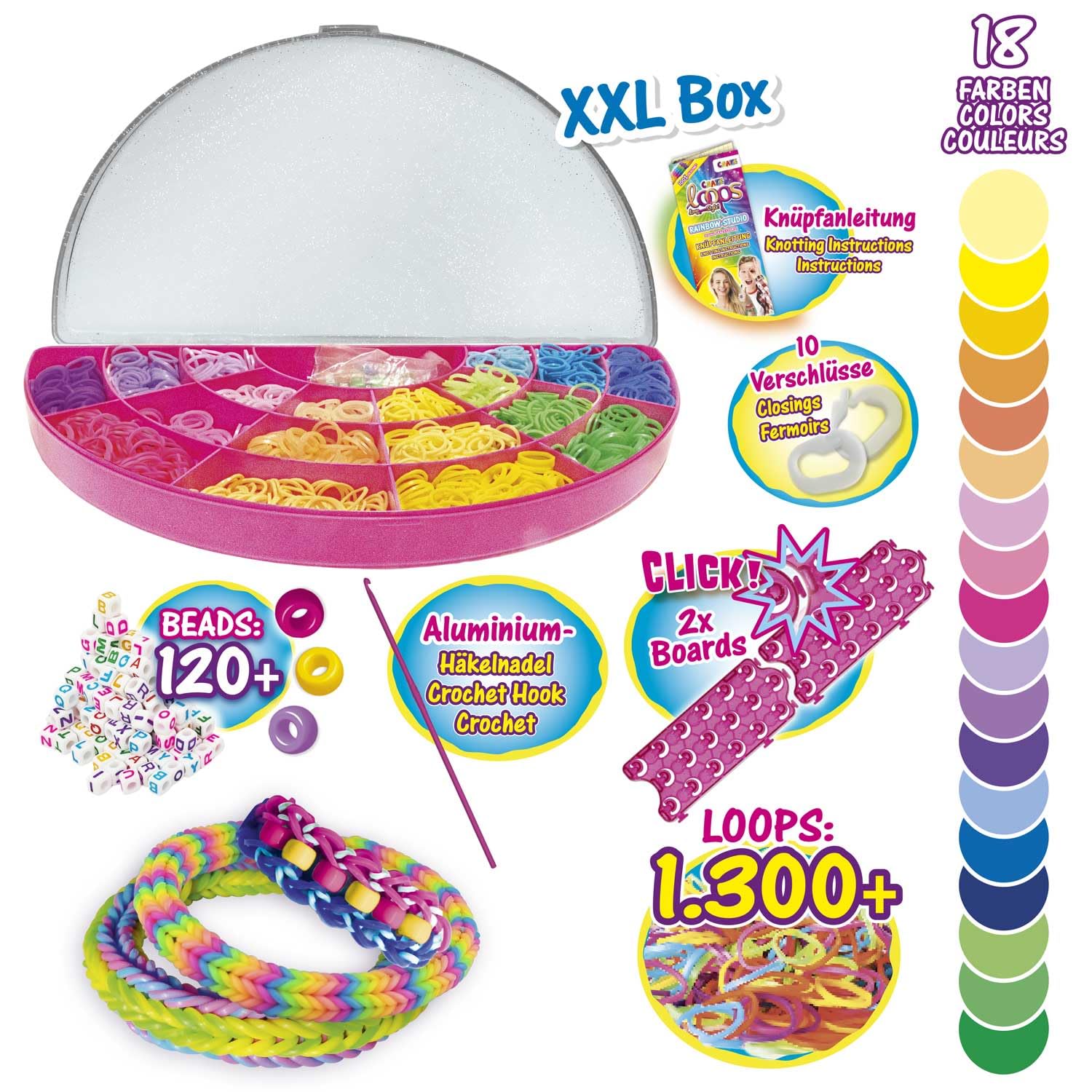 CRAZE loops Rainbow Loom XXL Rubber Band Set: 1300+, Bands Kit, Craft Set for Kids,Accessories, Activities, Creative Toys - Image 2