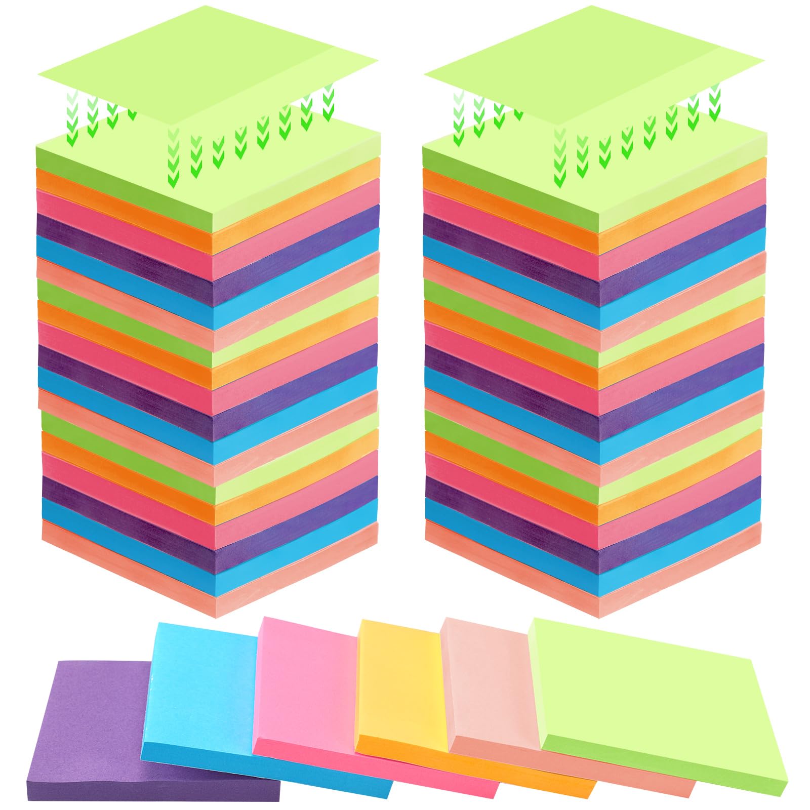 Kajaia 24 blocchetti di foglietti adesivi colorati, facili da inviare, per ufficio, casa, scuola, riunioni, 6 colori pastello, 80 fogli/blocco (7,6 x 7,6 cm)