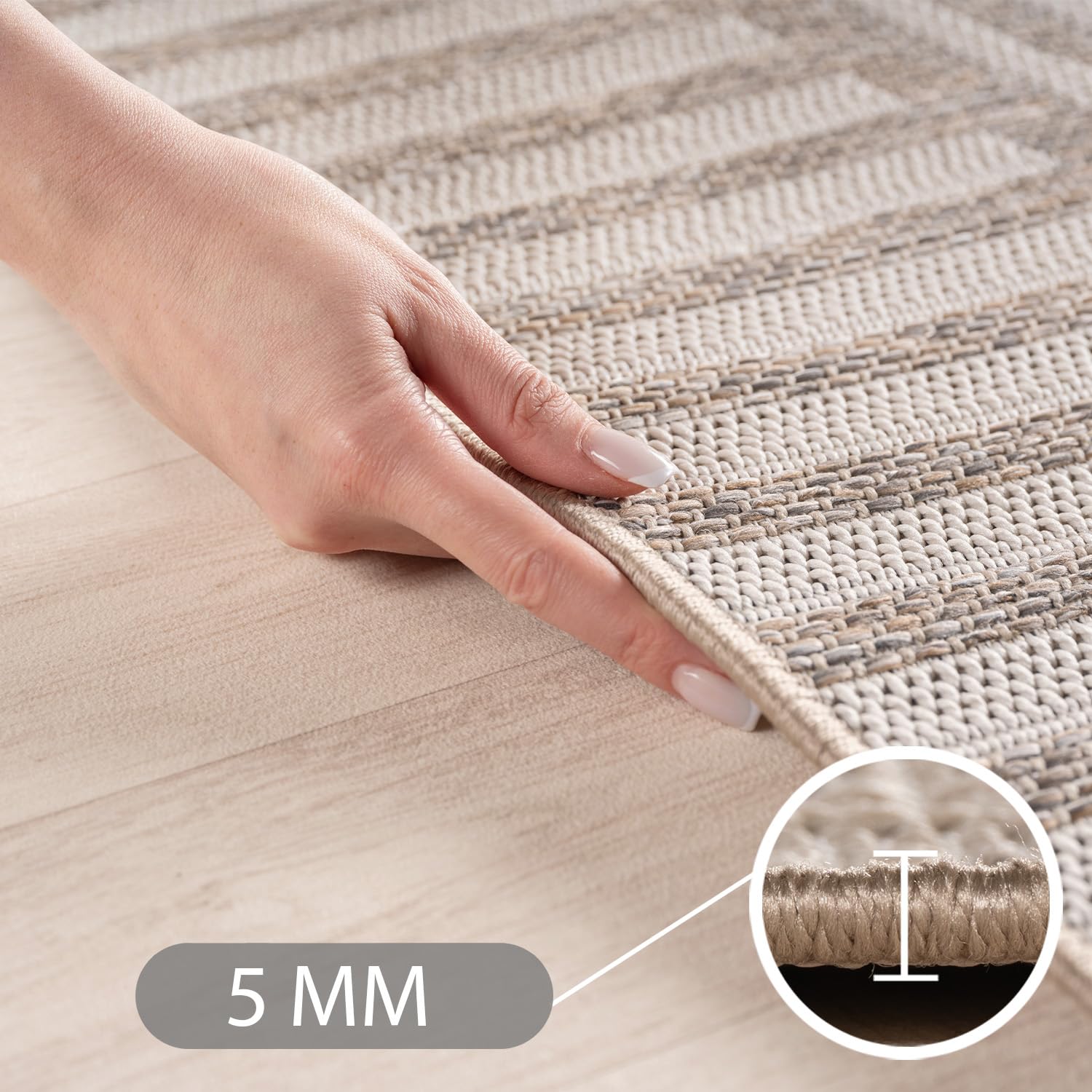 SIMPEX Alfombra Exterior Beige 240x340 cm Resistente a la Intemperie UV Fácil de Limpiar Diseño Escandinavo Boho para Cocina Balcón Terraza Jardín