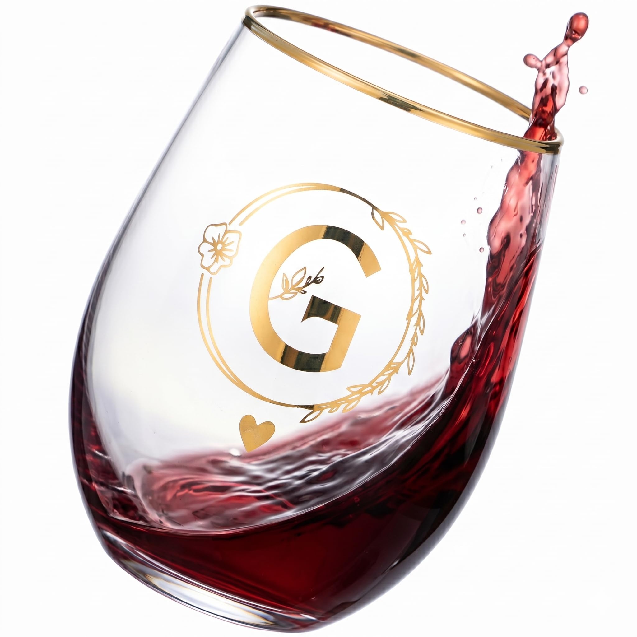 DIQUENEW Letter A-Z Wine Tumbler, 15oz Glass Cup, Gold Printed, Gift for Women, Bachelorette Party, Maid of Honour (G)