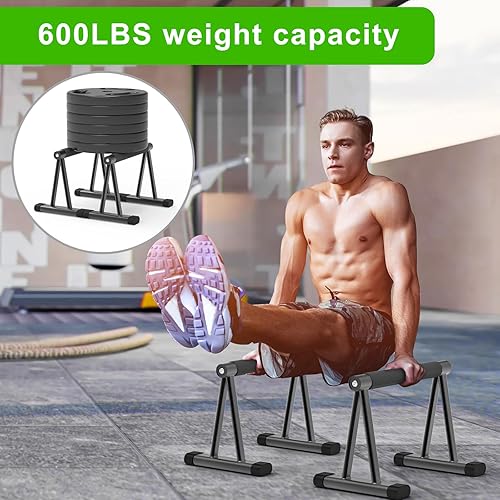 Miniatura 6 de Dolibest Barra de empuje hacia arriba, barras de paraletas de 12 pulgadas de alto con 8 pies de goma y mango de espuma, barras de inmersión con base