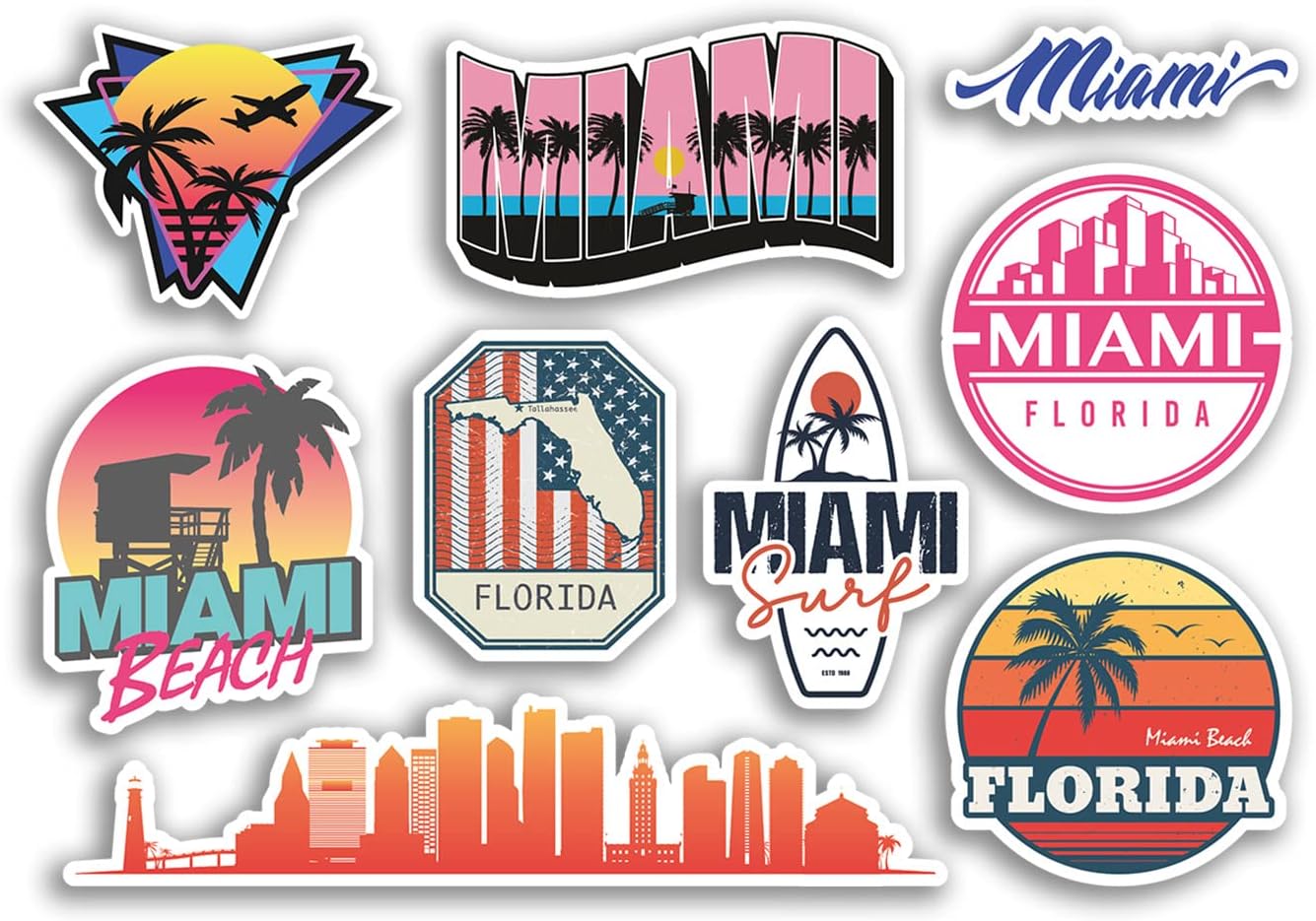 A5 Sticker Sheet Miami Vinyl Stickers - Florida City America USA Stamp Surf Holiday Travel #78494