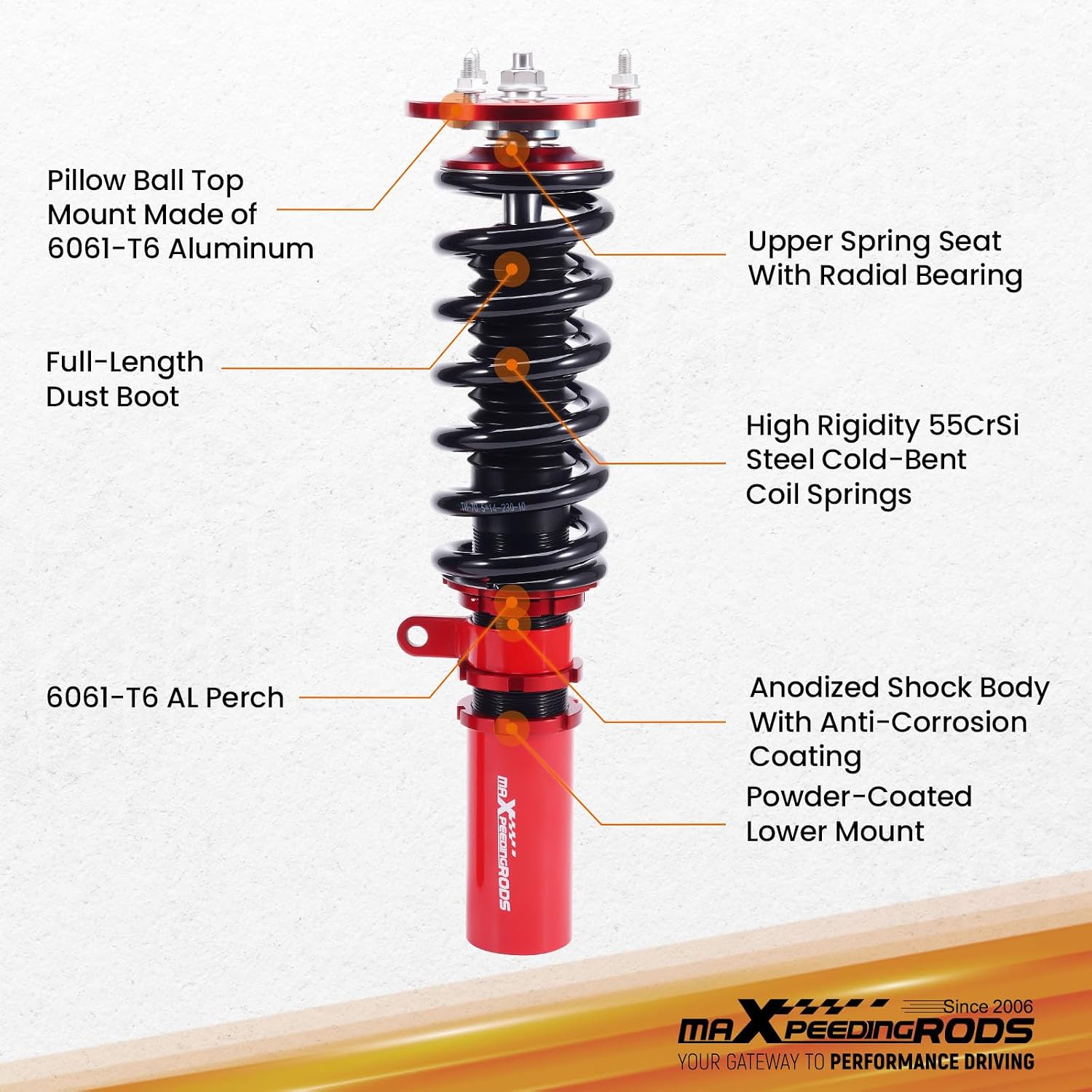 maXpeedingrods Coilovers for BMW 5 E60 2004-2010 Sedan RWD, Height Adjustable Coilovers Suspension Kit, Preset Damping Lowering Kit Red