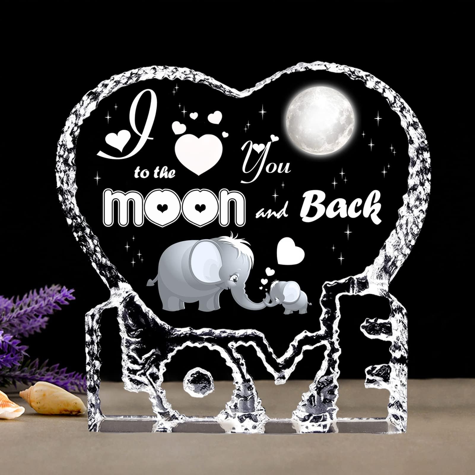 ERWEIfor Mom, Engraved Crystal Paperweight Decoration, I Love You to The Moon and Back Gift for Mother Her Him, Elephant Gifts for Women Men