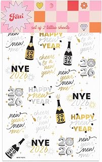 xo, Fetti New Year's Eve Party Supplies Tattoos - 40 Gold and Silver Foil Styles | NYE Party Favors, Disco Celebration Decorations, NYE 2026 Decor