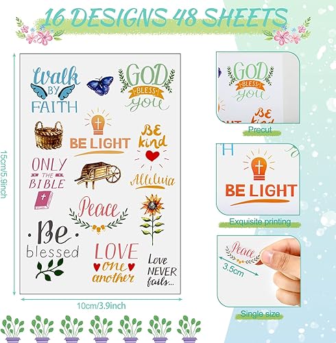 Miniatura 2 de 48 hojas de 1419 piezas de calcomanías cristianas para la Biblia, motivación y escritura, planificador de diario, notas de aliento devocional,