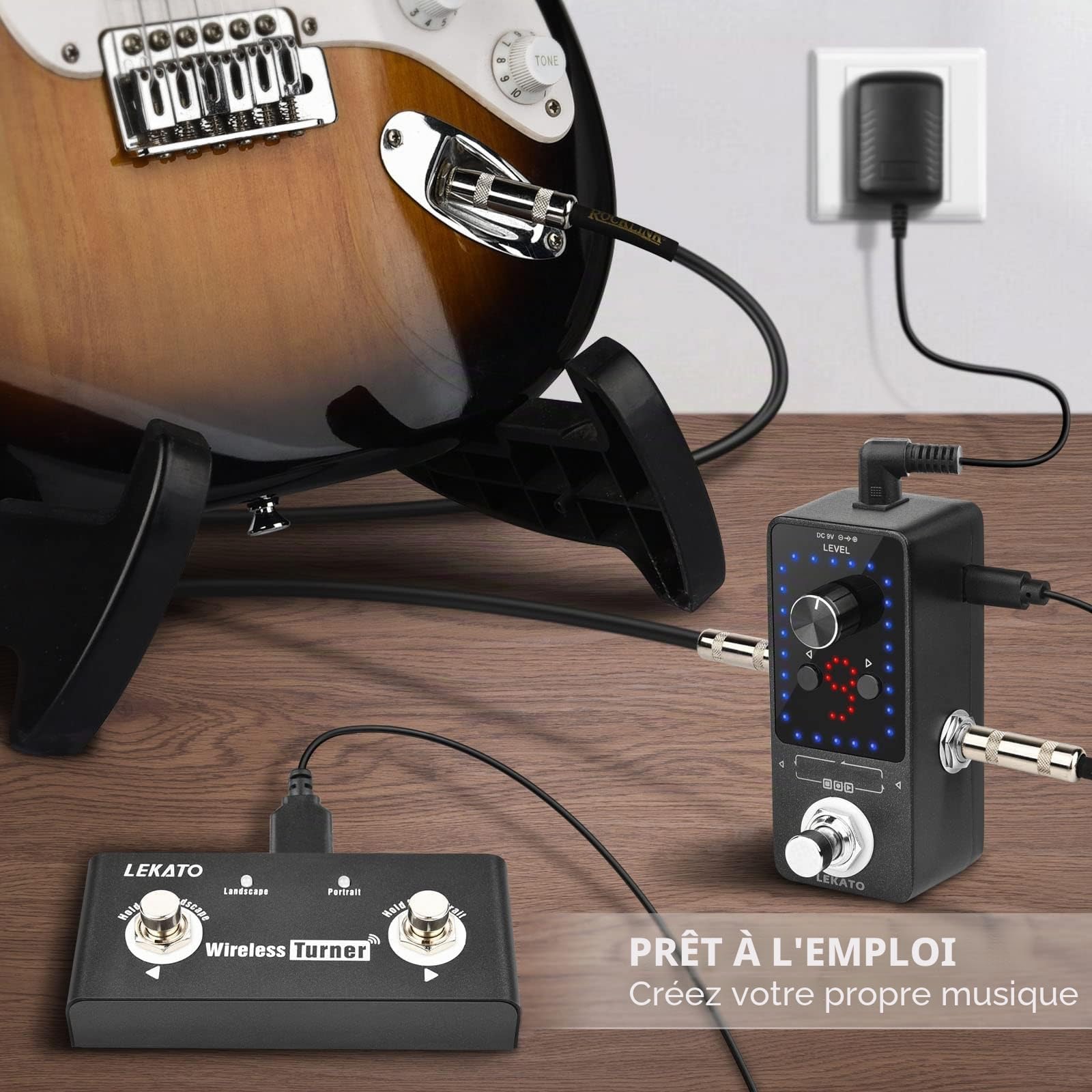 Looper Guitar Pedal avec alimentation, LEKATO 9 boucles 40 minutes d'enregistrement Temps Accordeur intégré Overdub illimité Pédale d'effet looper électronique pour guitare basse électrique