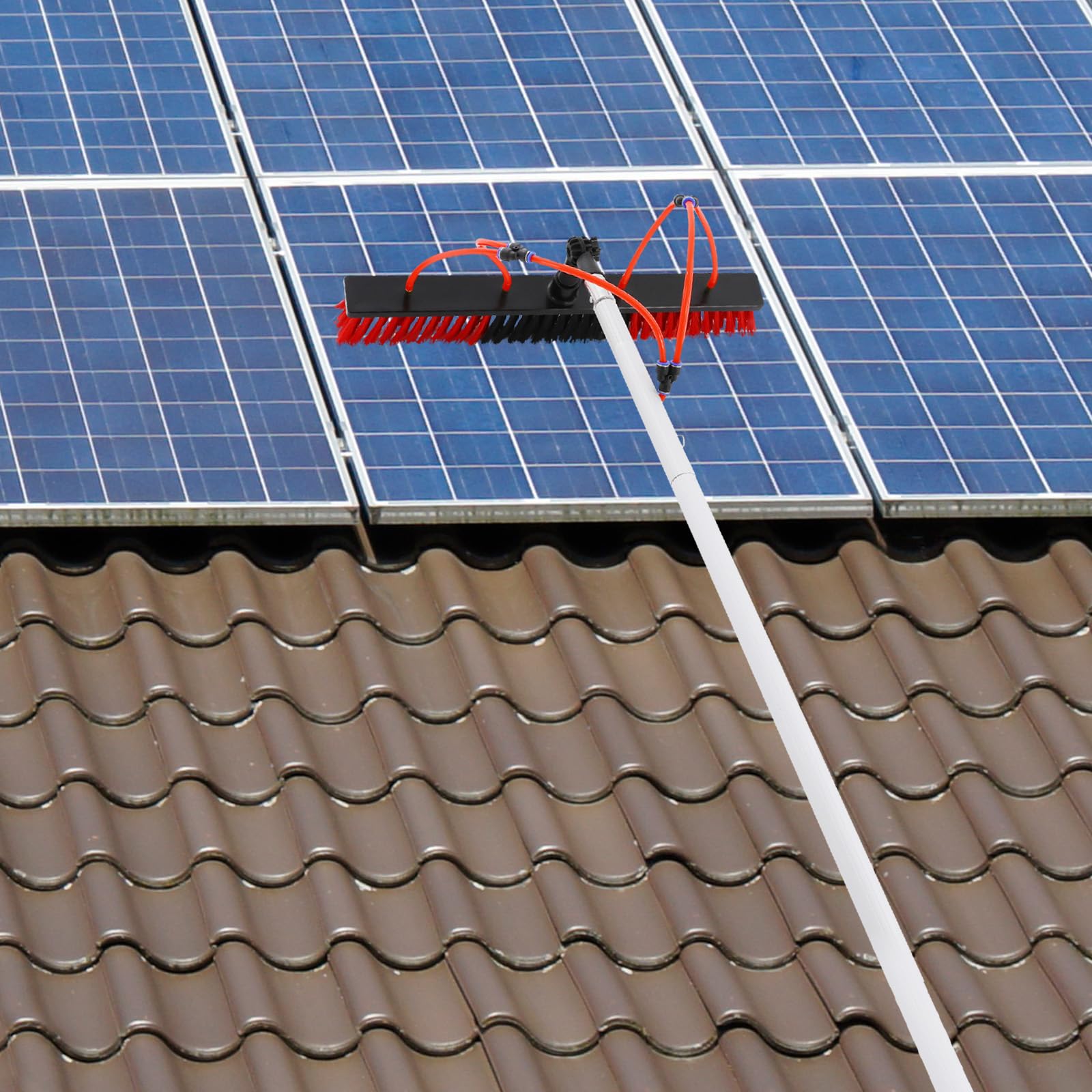 Reinigungsbürste für Solarpanel 10m Fensterreiniger Set mit 55cm Bürstenkopf Saubere Wasserbürste zur Reinigung von Solarmodulen Fenstern Wänden