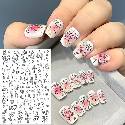 Miniatura 3 de 6 hojas de calcomanías de uñas de dibujos animados para niños, calcomanías autoadhesivas 3D para arte de uñas, calcomanías acrílicas para mujeres,