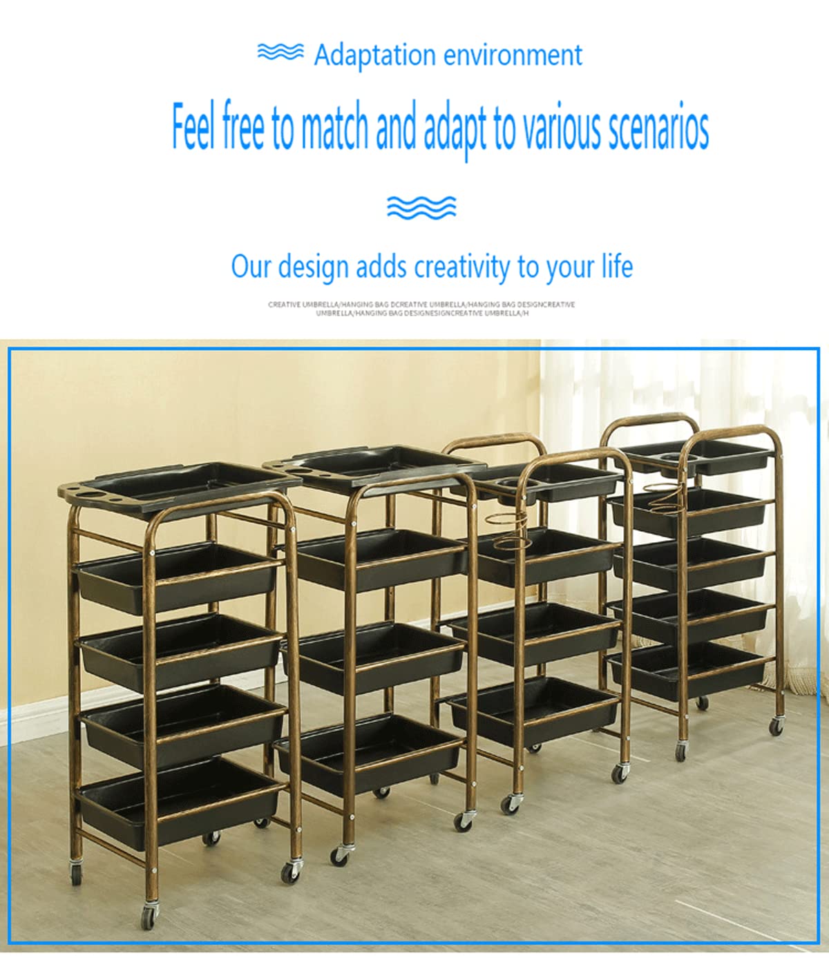 Carrello Parrucchiere con 5 Cassetti con Vassoio,Trolley di Metallo Stoccaggio con Ruote,per Barbiere Estetista Massaggi Belleza Tatuaggi Manicure Nero