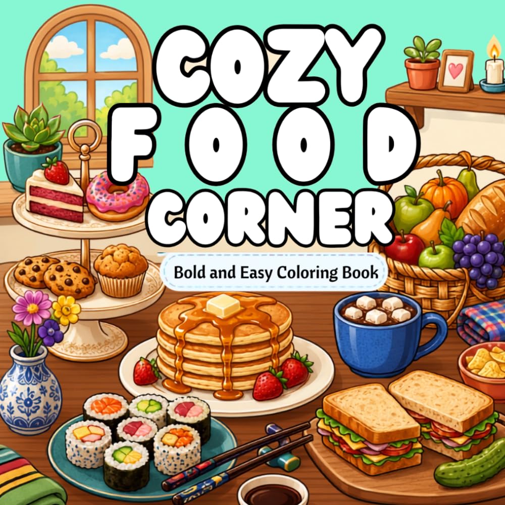 COZY FOOD CORNER: Bold and Easy Coloring Book