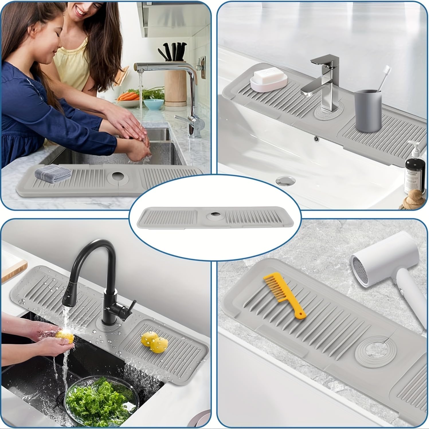 Kitchen Sink Splash Guard,45 x 14 cm silikonowa mata ociekowa do kranów 3,5-6 cm (zielona)