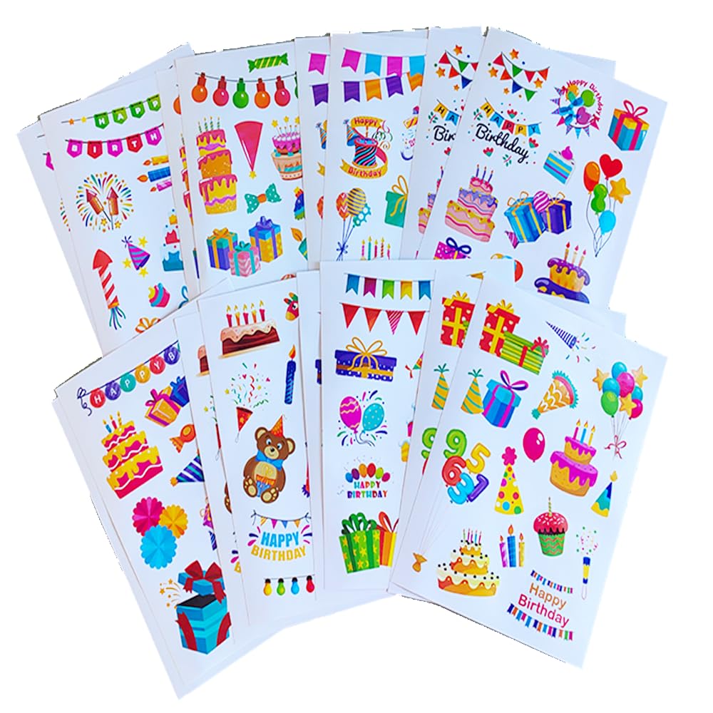 Photo 1 of 16 Sheets Happy Birthday Stickers Heart Sticker for Cards Gift Box Envelope Birthday Stick Sticker, Stickers Crafts for Kids Adults Birthday Party Supplies Classroom Exchange Gift