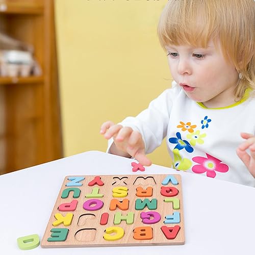 Miniatura 6 de Paquete de 2 rompecabezas de madera con números del alfabeto para niños pequeños de 1, 2, 3, 4, 5 años, rompecabezas ABC con forma de alfabeto,