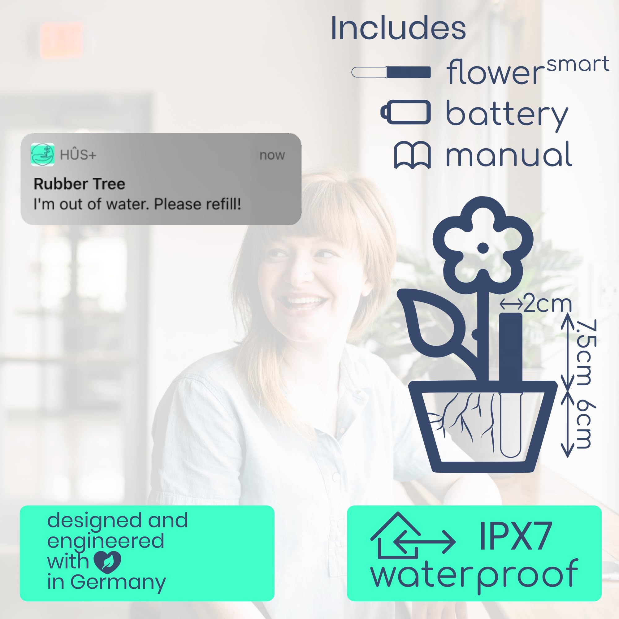 Flower smart 【 A Babysitter for Your Plants 】 Smart WiFi Pflanzensensor Gießanzeiger Feuchtigkeitsmesser für Pflanzen - Bodentester Wasserdicht WLAN Sensor digital (6, Botanical Black)