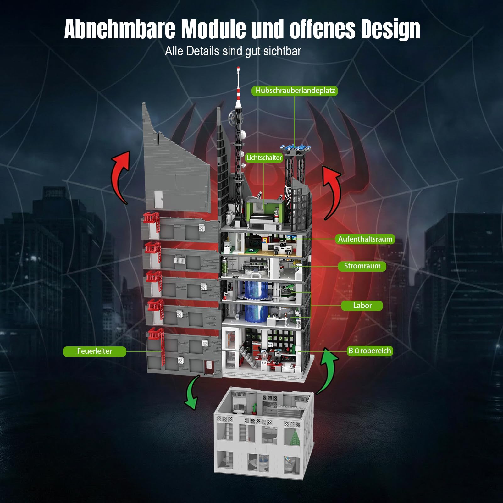 Spider Oscorp Hero Tower mit Hubschrauber - 6375 Teile 102 cm hohes Klemmbausteine Architektur Modular Building Set, Gebäude Modell für Erwachsene und Filmfans Youmko YM014