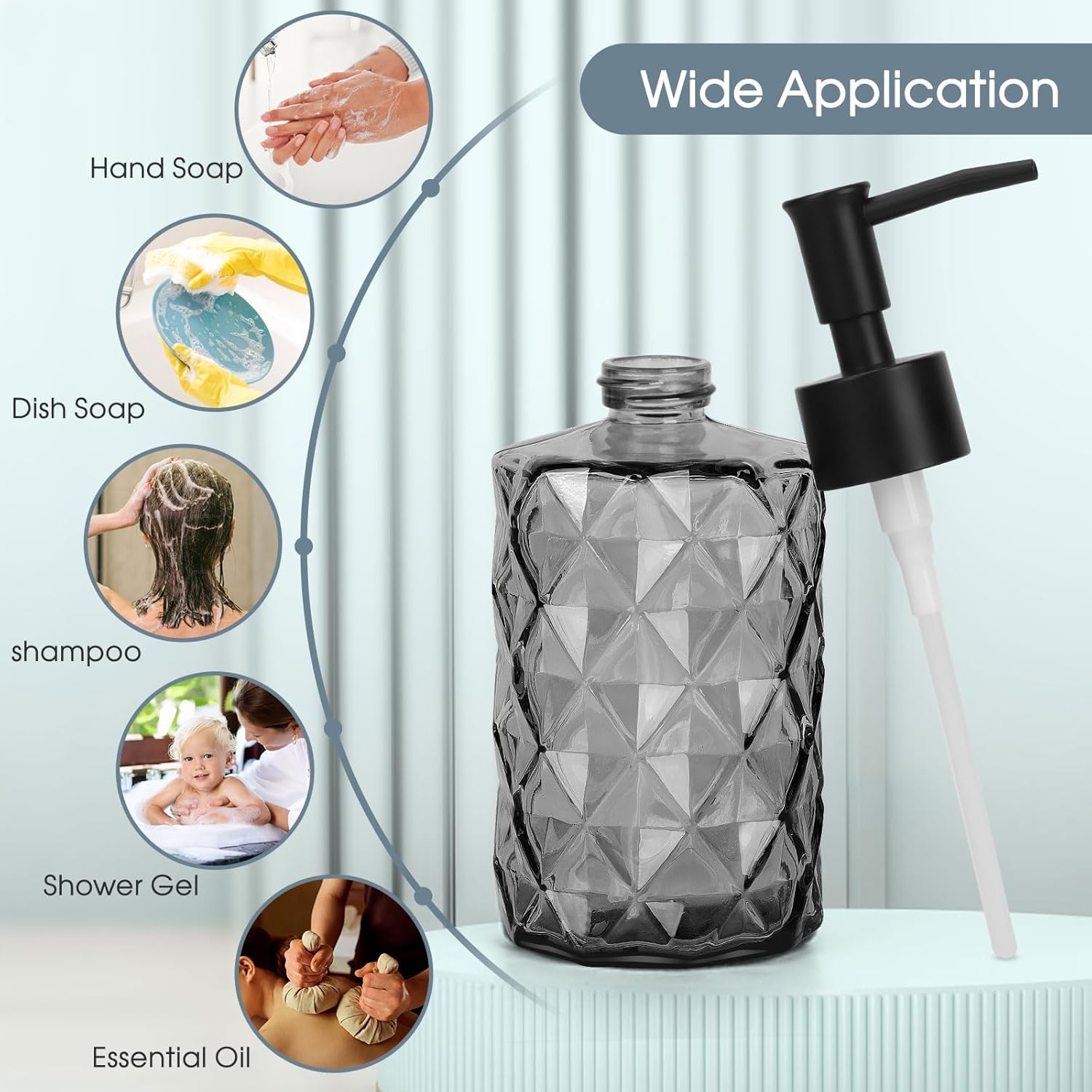 Topsky Glass Soap Dispenser with Plastic Pump, 330ml Liquid Hand Soap Dispenser, Rustproof Pump for Kitchen & Bathroom, Great for Lotions, Essential Oil, Liquid Soaps Clear Black - Image 6