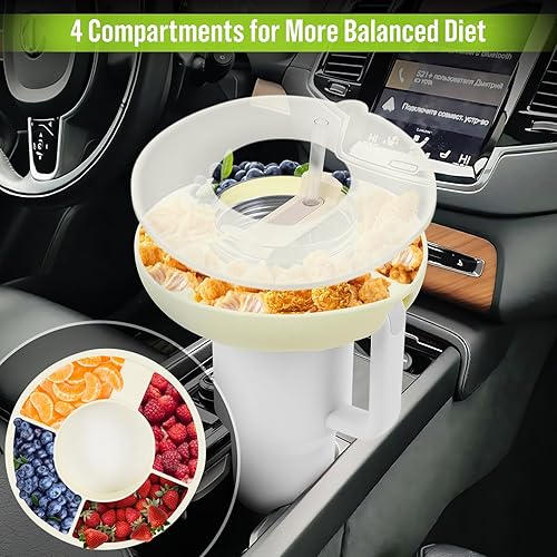 Miniatura 5 de BeeVines Cuenco de aperitivos para taza Stanley, bandeja de aperitivos con tapa para vaso rosa de 40 onzas con asa, con accesorios para enfriar,