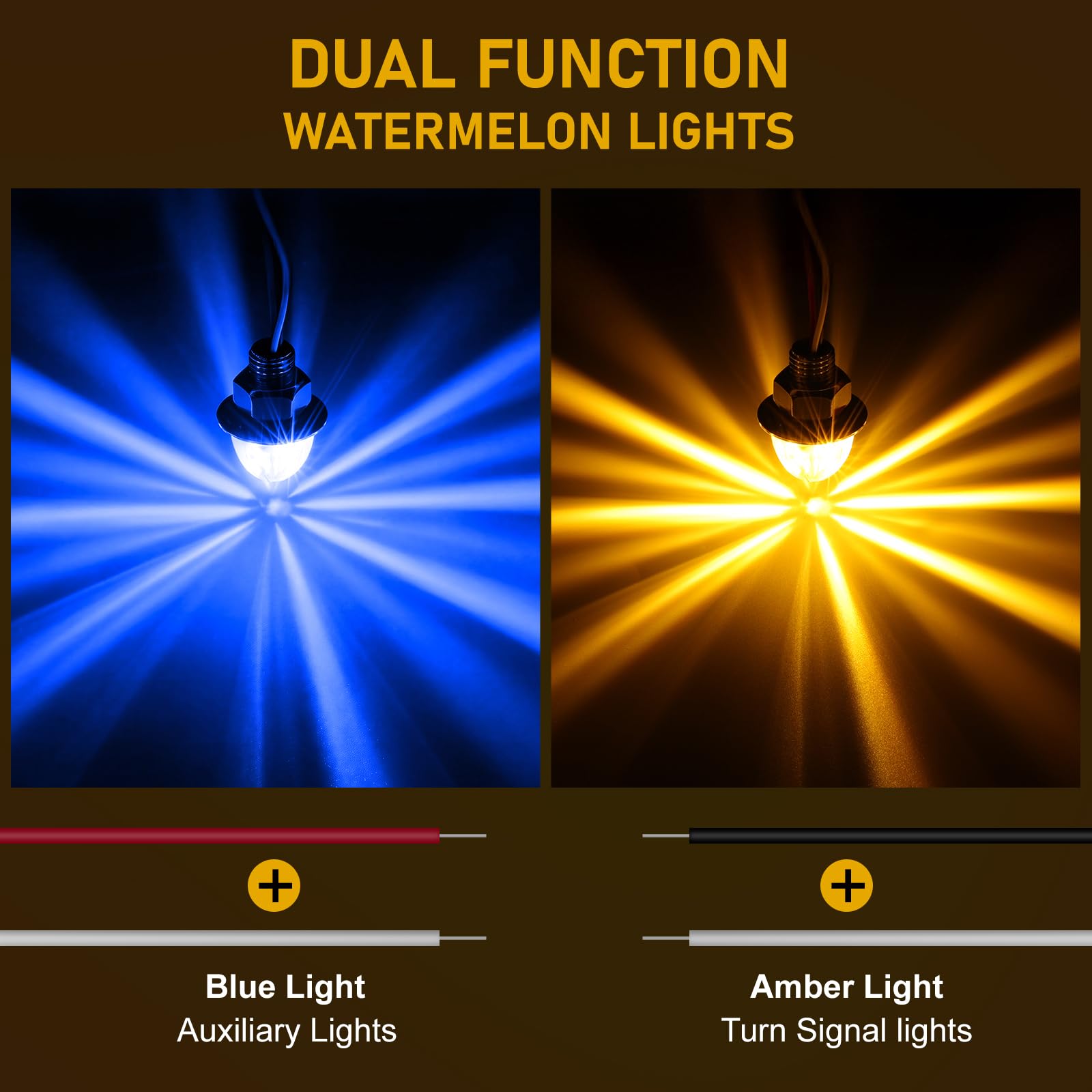 10PCS Mini Watermelon Lights, 3/4 Inch Dual Revolution Amber Turn Signal Marker to Blue Auxiliary LED Watermelon Light, IP65 Waterproof Side Clearance Tail Griller Lights, for 12V Trailers Trucks RV - 3