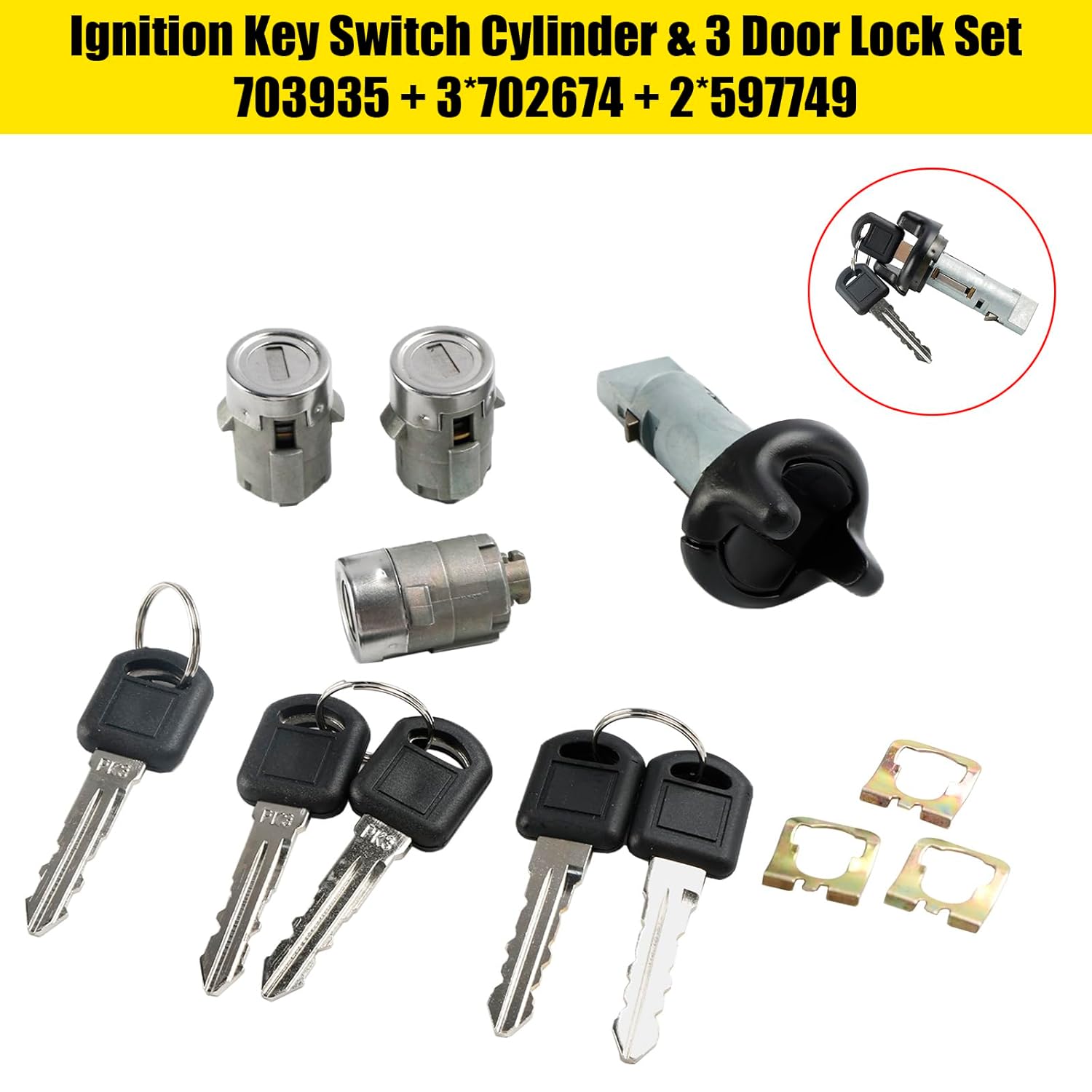 Bruce & Shark Ignition Key Switch Cylinder Fit for Chevy Tahoe/Suburban 1998-1999, for GMC Yukon, Auto Transmission Only (3 Locks Set), 3 Door Lock Set with 2 Keys