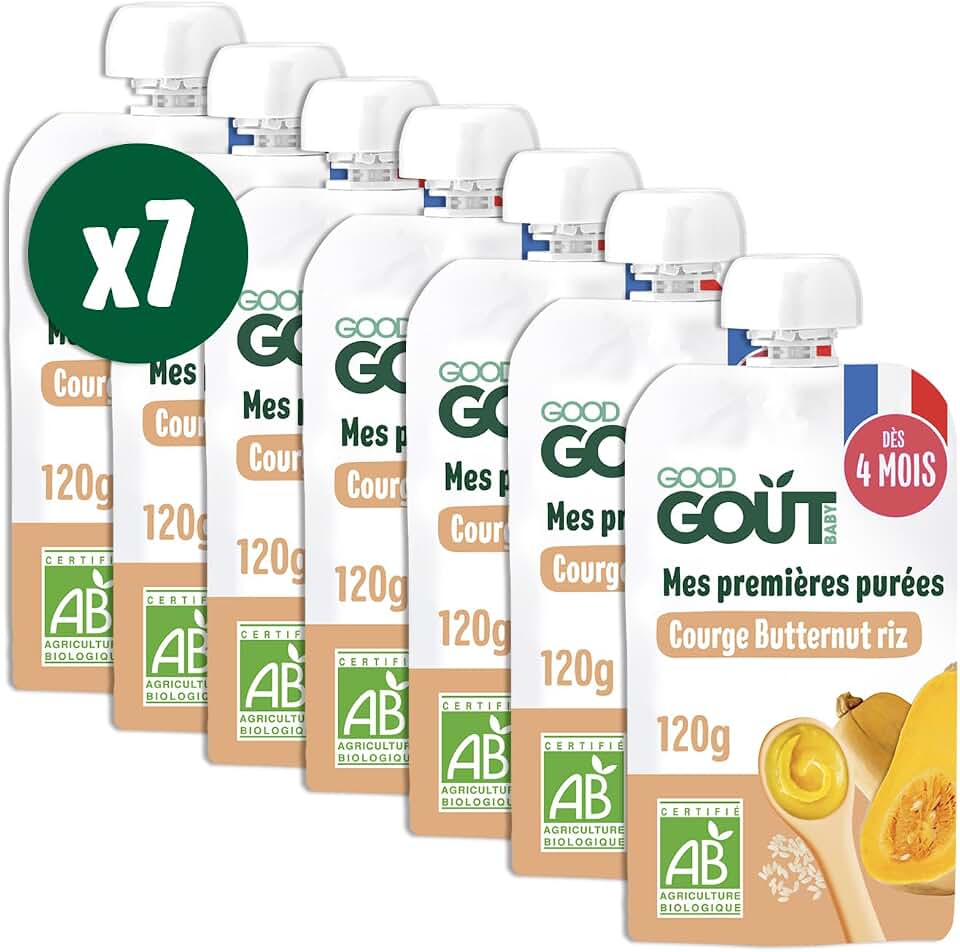 Good Goût - Mes premières purées - Plat Bébé - dès 4 mois - Courge butternut, Riz - Format Nomade - 7x120g